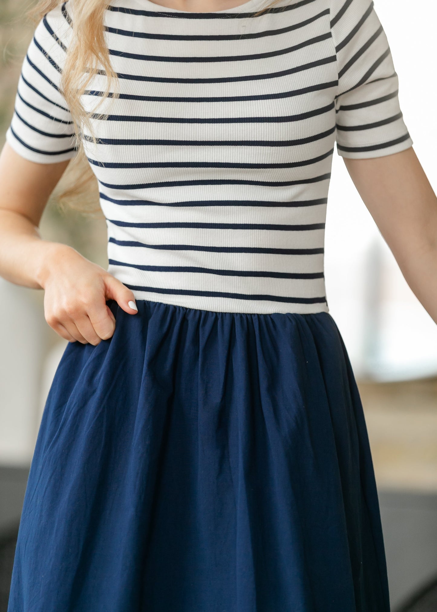 Poplin Knit Mix Short Sleeve Maxi Dress