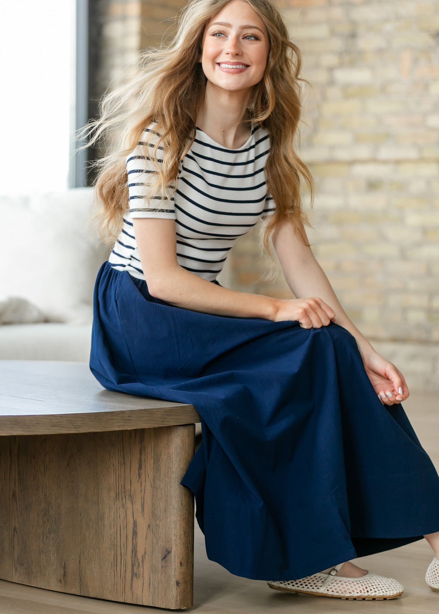 Poplin Knit Mix Short Sleeve Maxi Dress