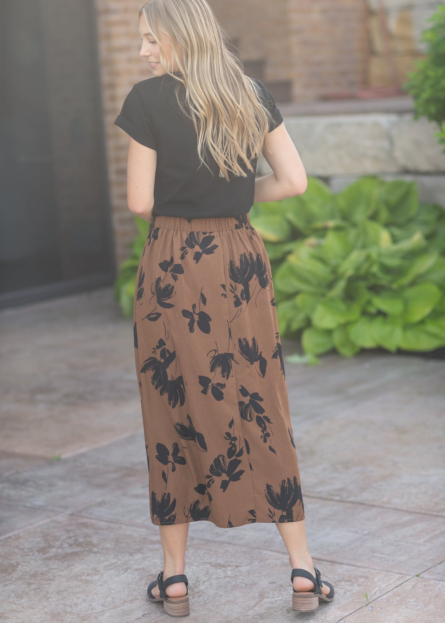 Braylyn Camel Floral Midi Skirt - FINAL SALE