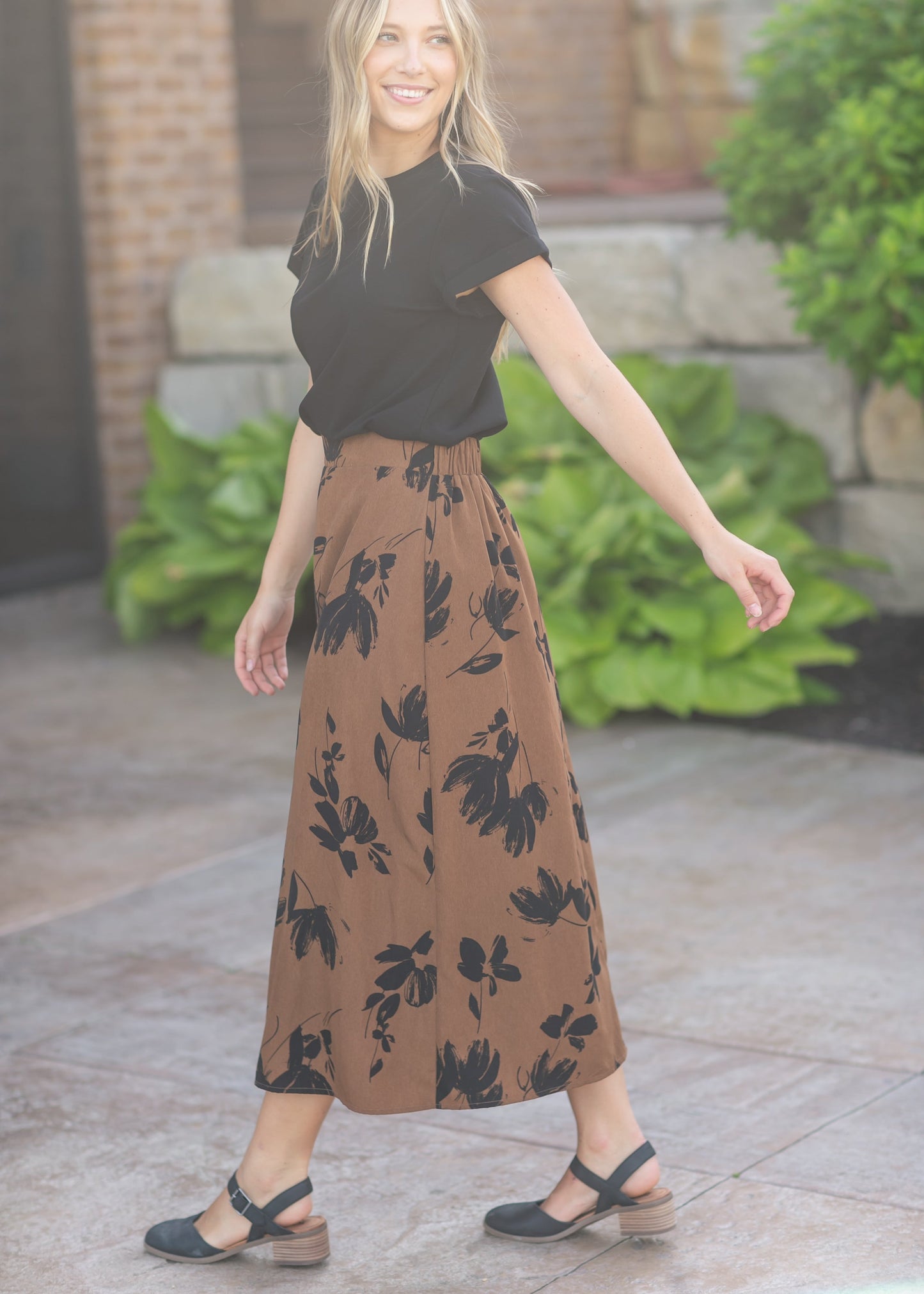 Braylyn Camel Floral Midi Skirt - FINAL SALE