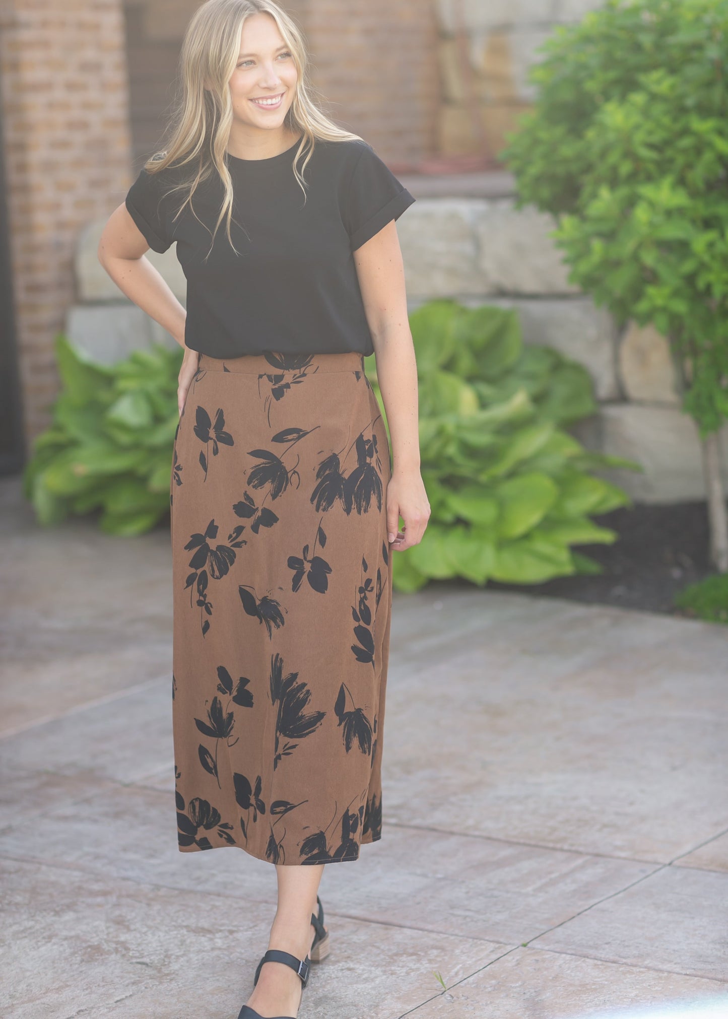 Braylyn Camel Floral Midi Skirt - FINAL SALE