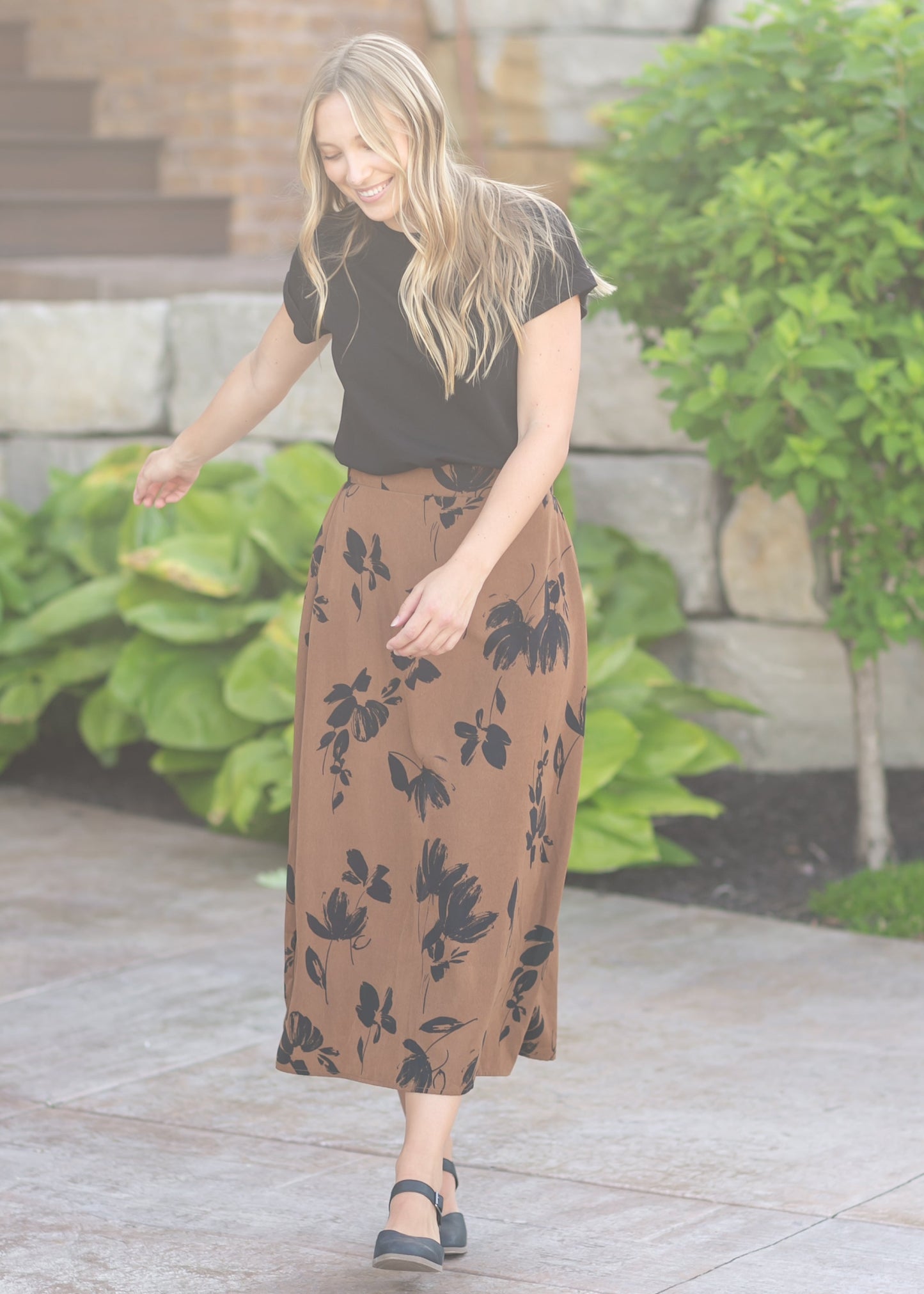 Braylyn Camel Floral Midi Skirt - FINAL SALE