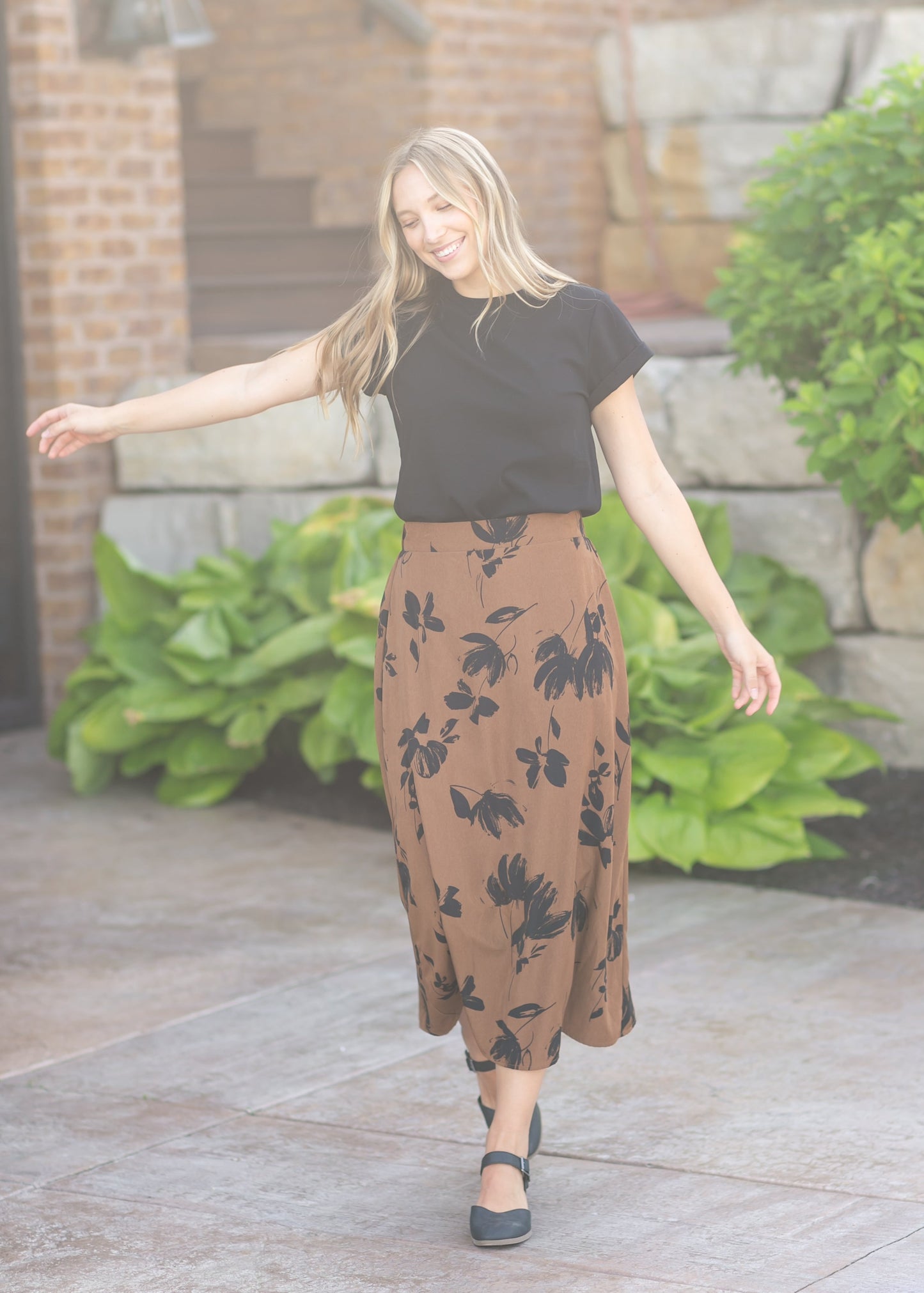 Braylyn Camel Floral Midi Skirt - FINAL SALE