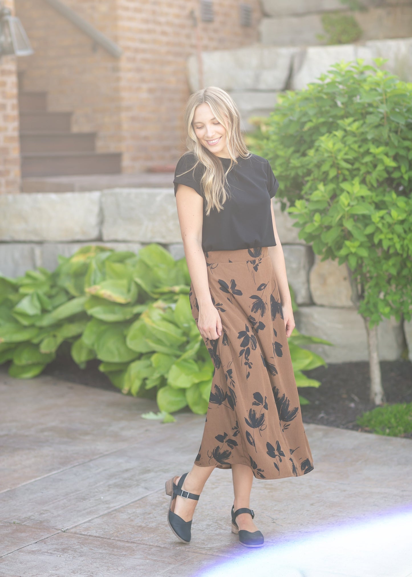 Braylyn Camel Floral Midi Skirt - FINAL SALE