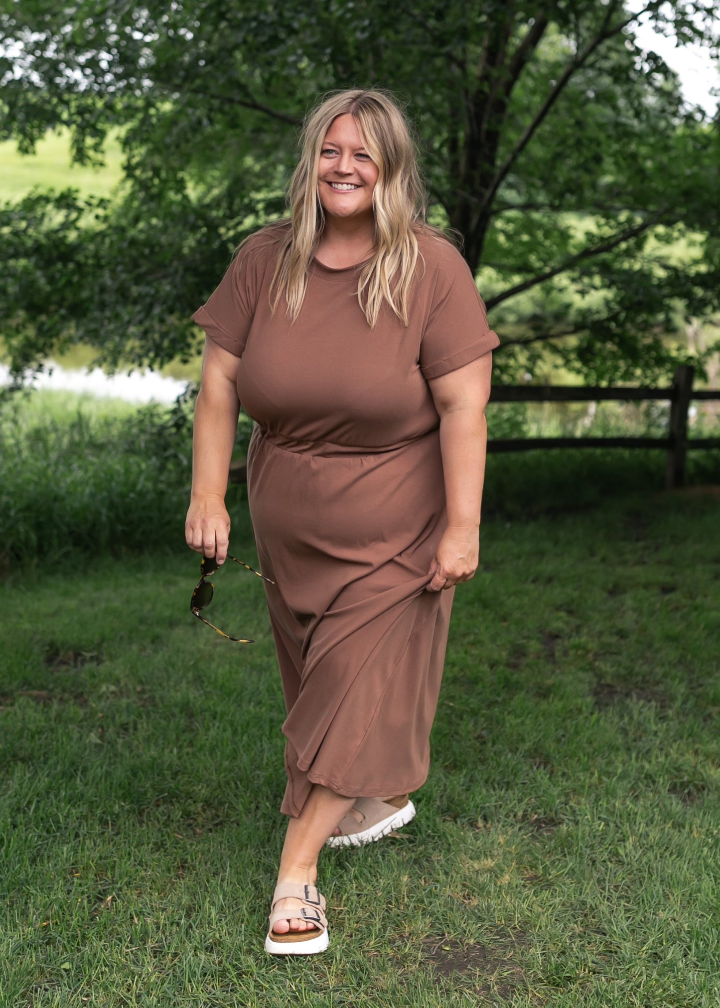 Casey Brown Cap Sleeve Midi Dress