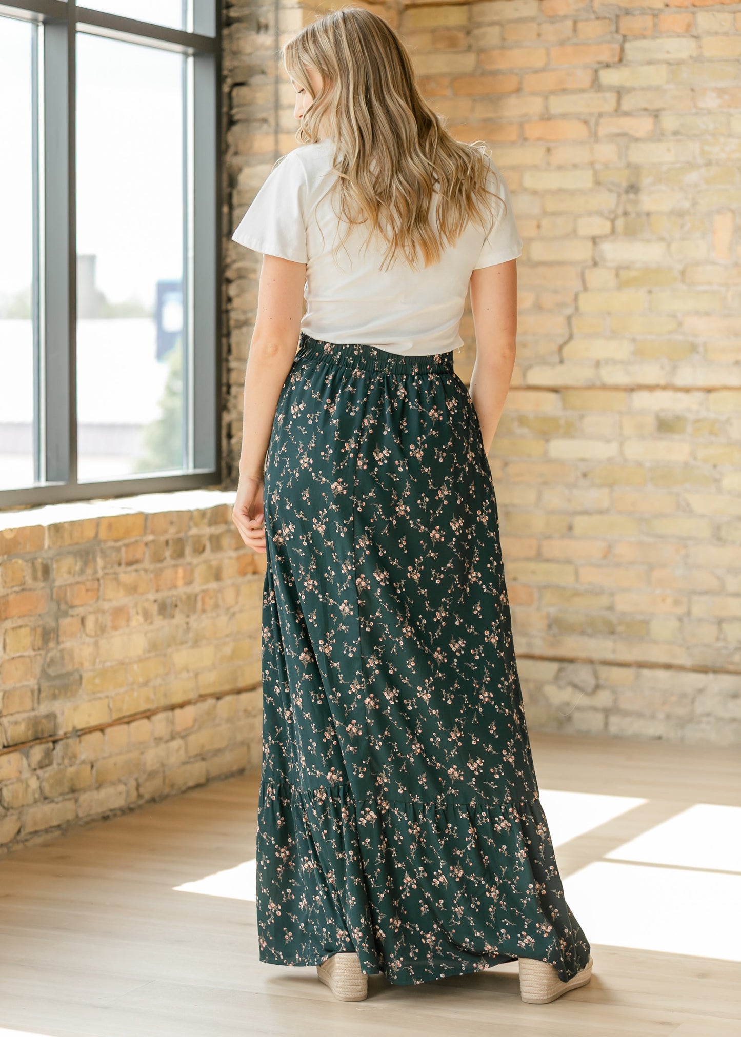 Havyn Teal Floral Lined Maxi Skirt