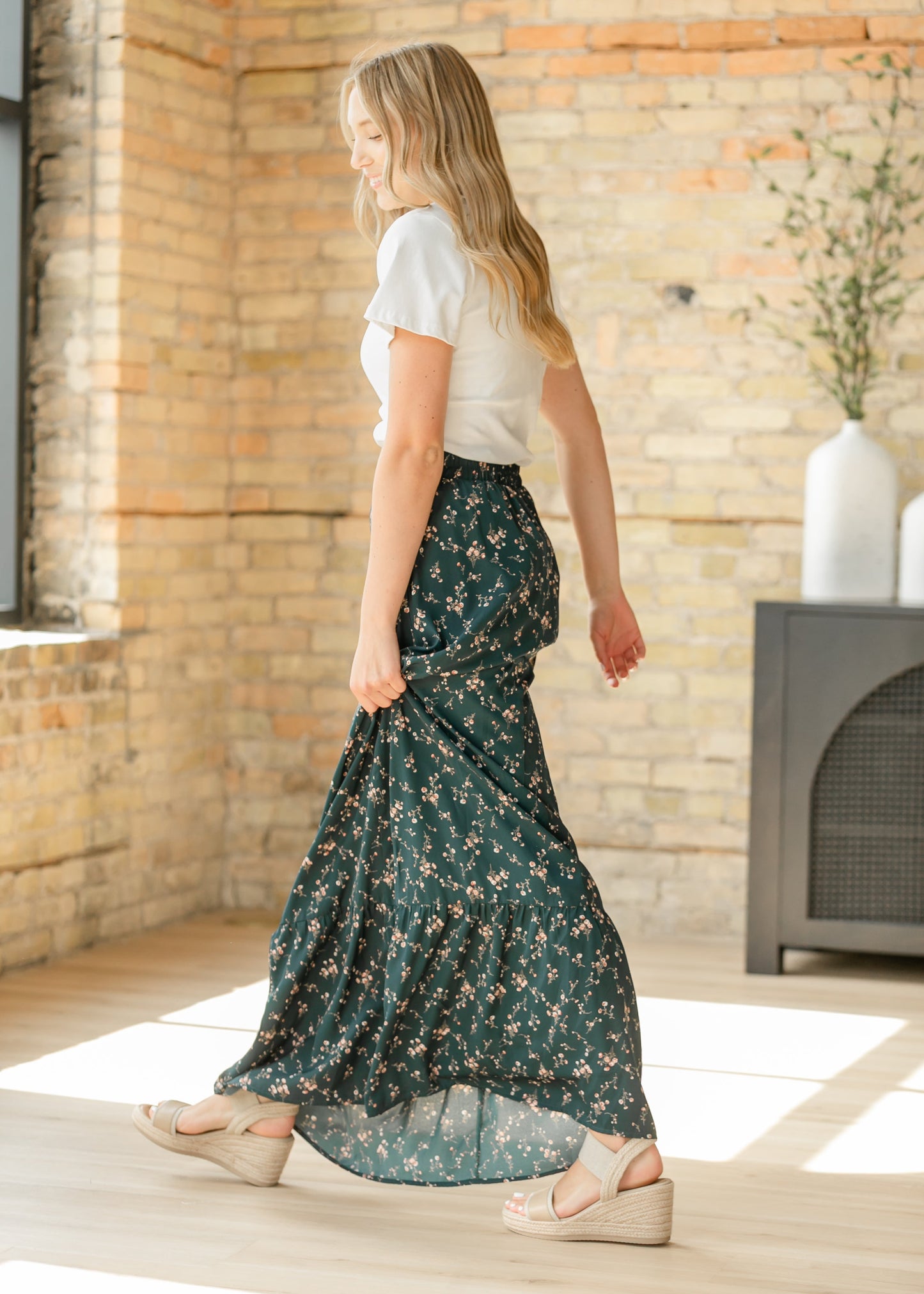 Havyn Teal Floral Lined Maxi Skirt