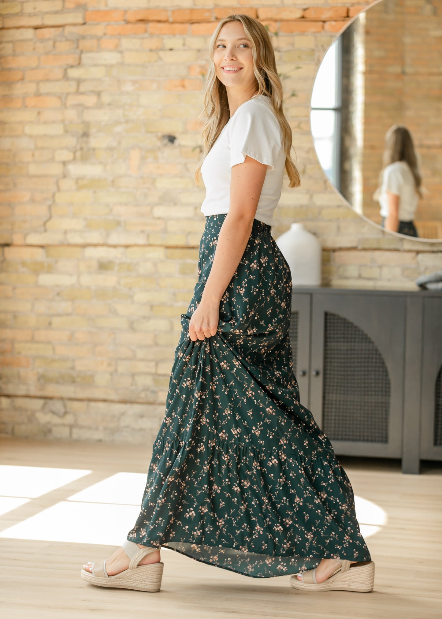Havyn Teal Floral Lined Maxi Skirt
