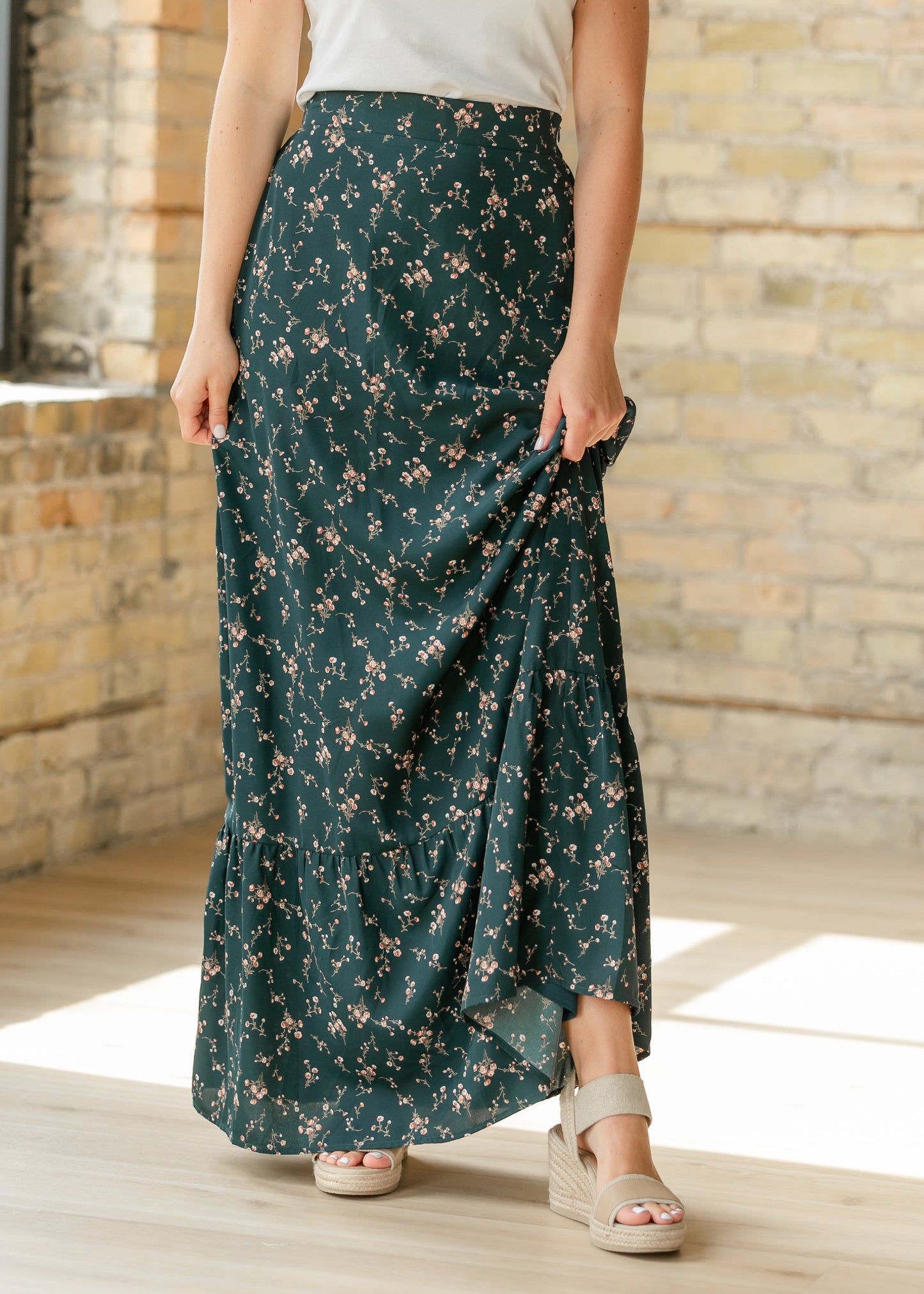 Havyn Teal Floral Lined Maxi Skirt