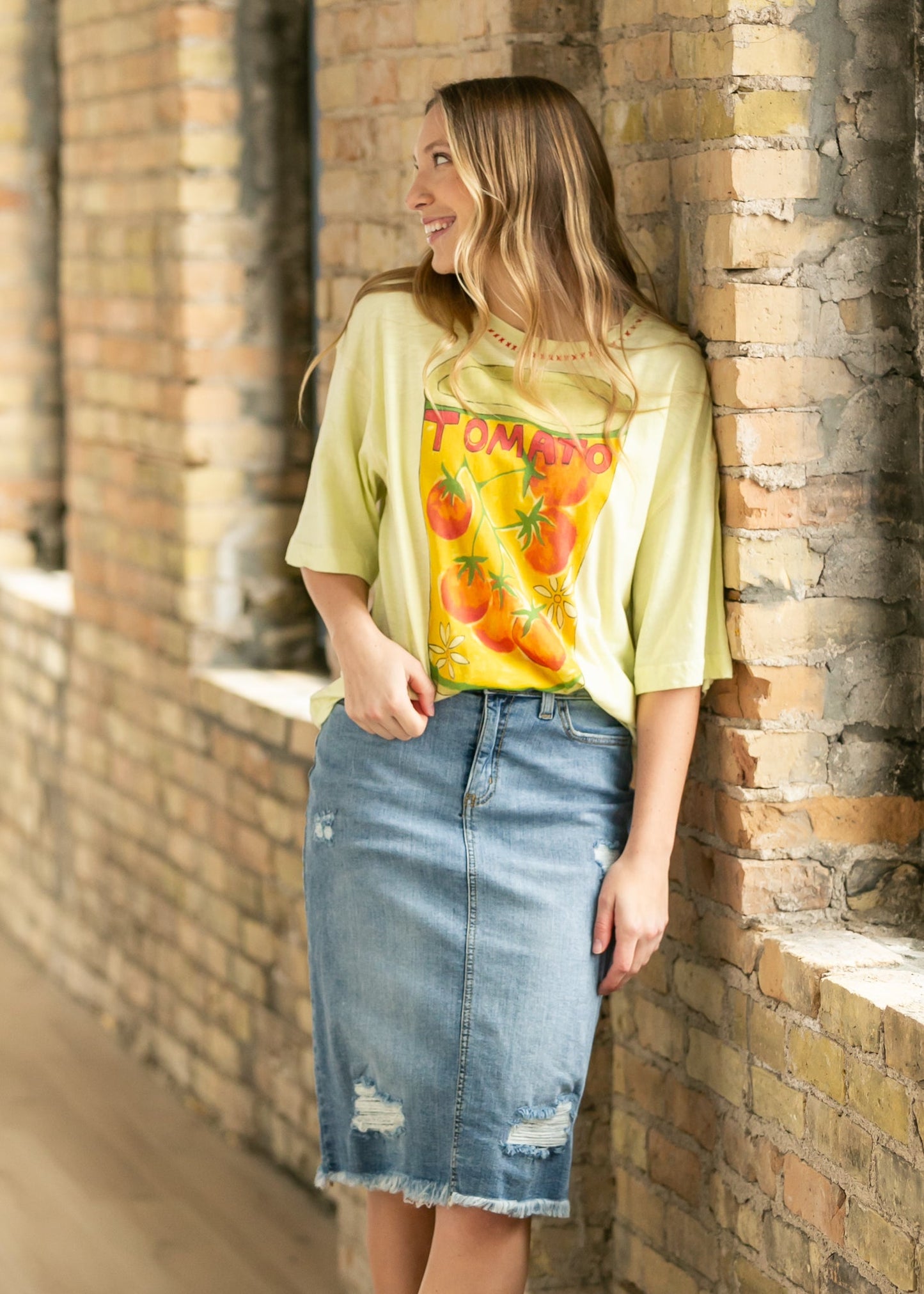 Presley Distressed Denim Midi Skirt