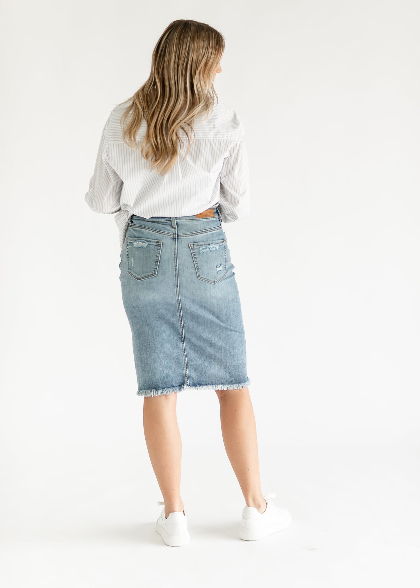 Presley Distressed Denim Midi Skirt - FINAL SALE