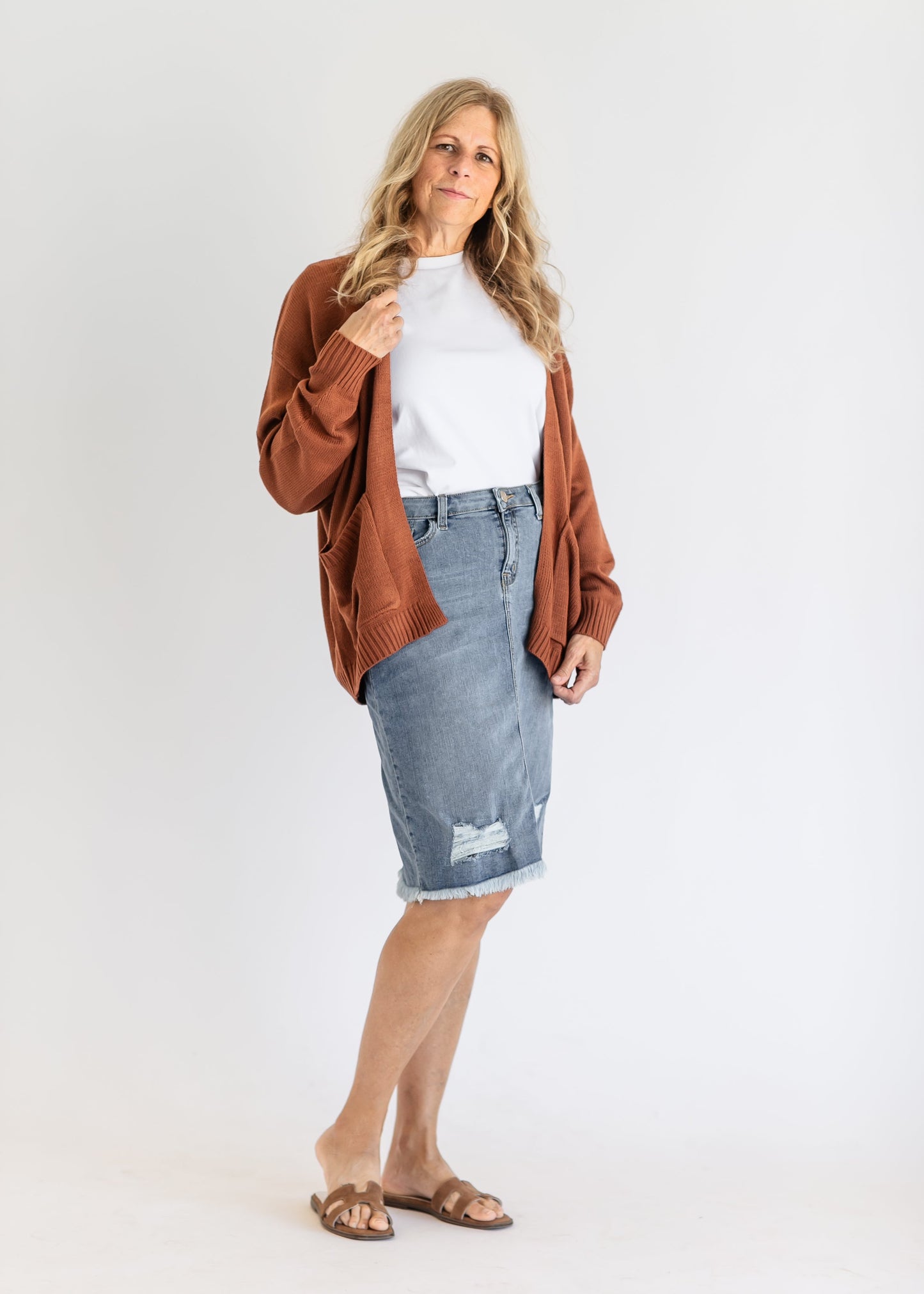 Presley Distressed Denim Midi Skirt - FINAL SALE