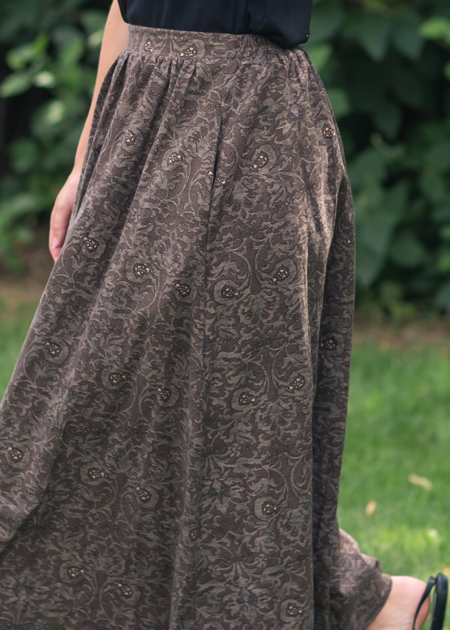 Printed Brown Midi Skirt