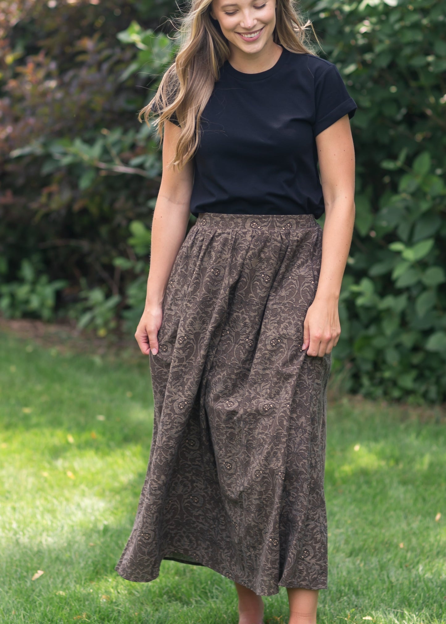 Printed Brown Midi Skirt