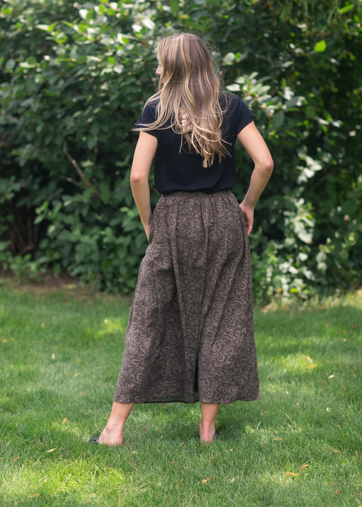 Printed Brown Midi Skirt