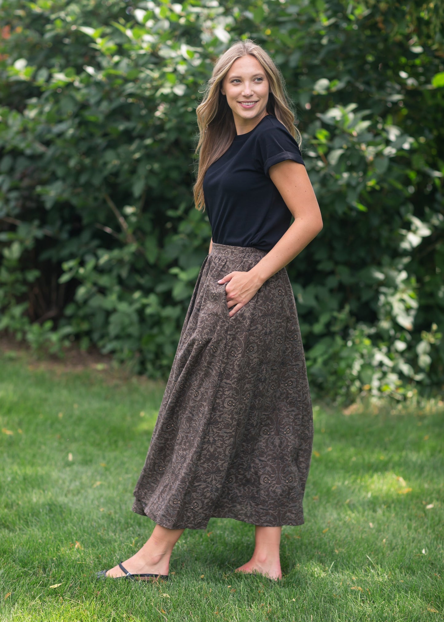 Printed Brown Midi Skirt