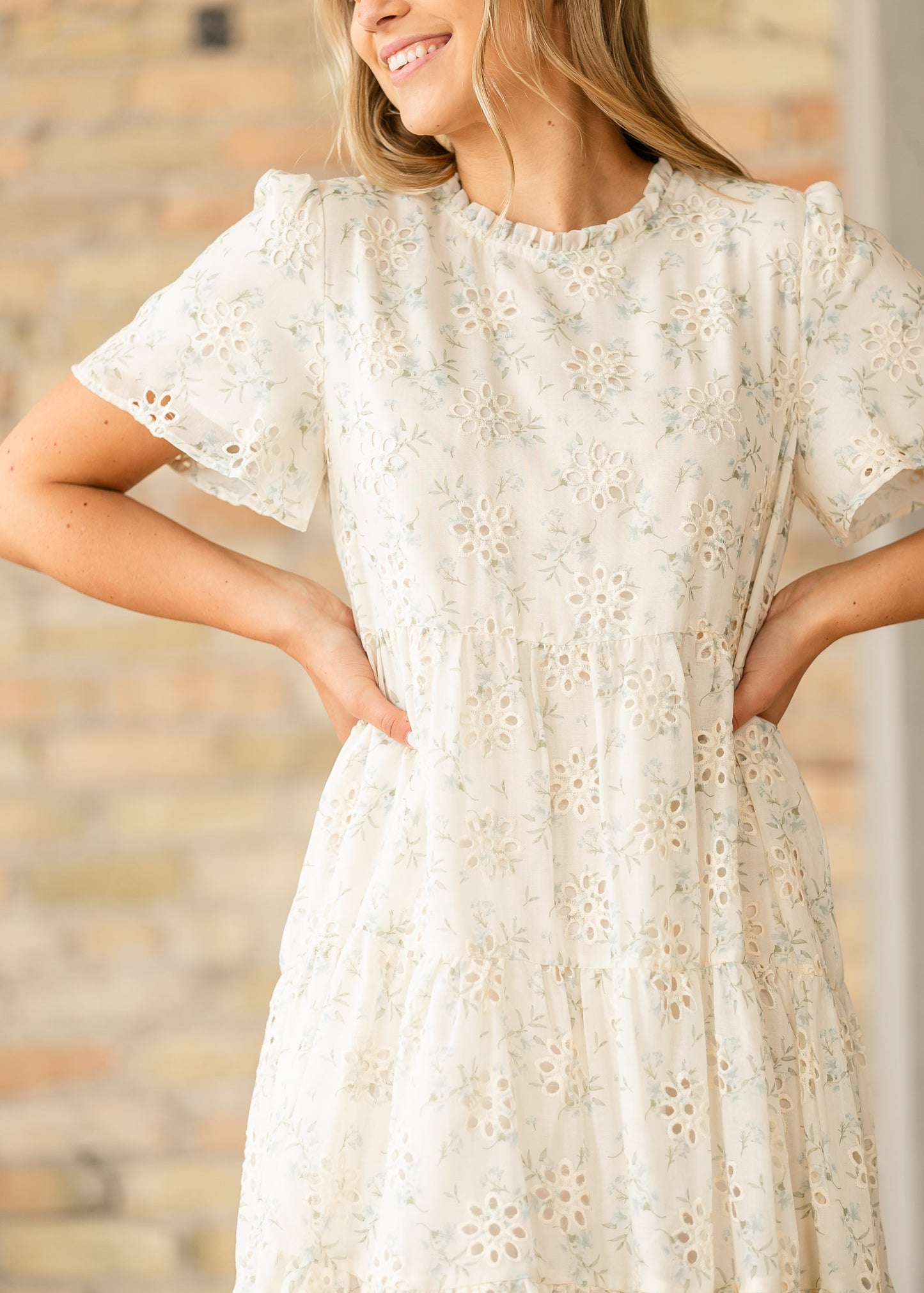 Printed Eyelet Tiered Midi Dress - FINAL SALE
