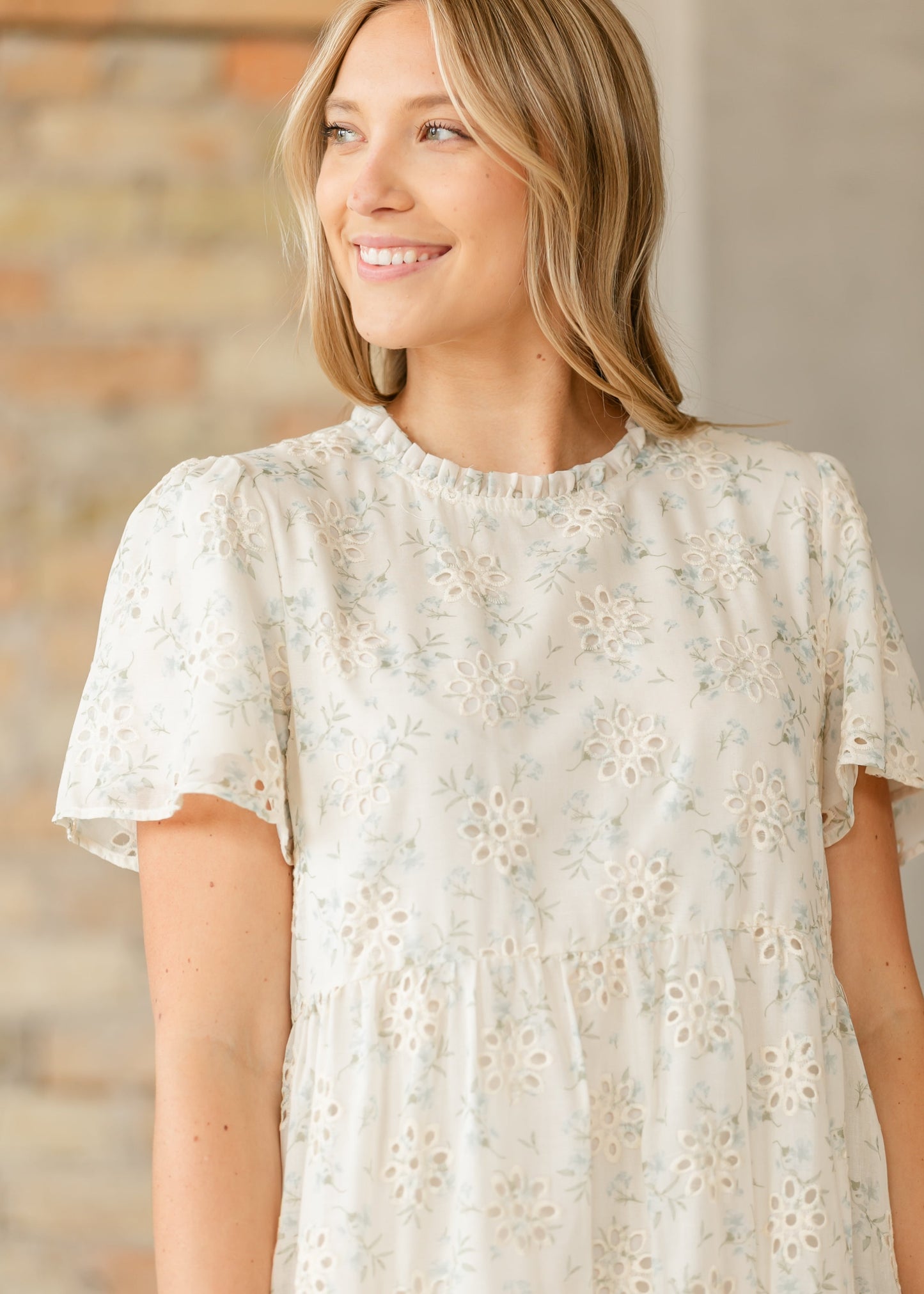 Printed Eyelet Tiered Midi Dress - FINAL SALE