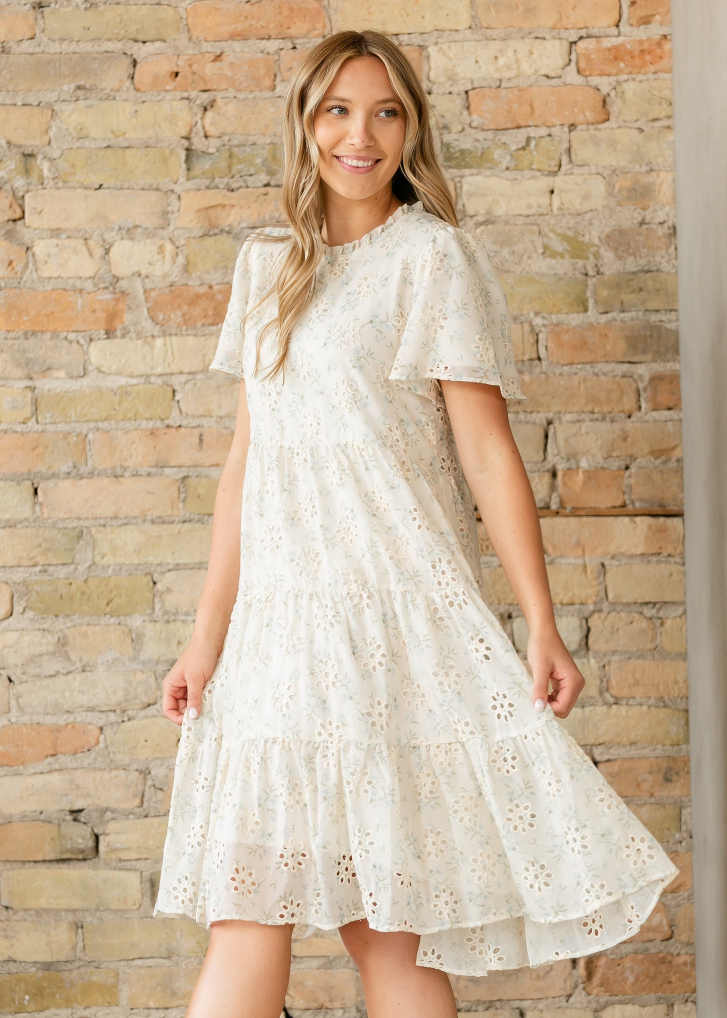 Printed Eyelet Tiered Midi Dress - FINAL SALE