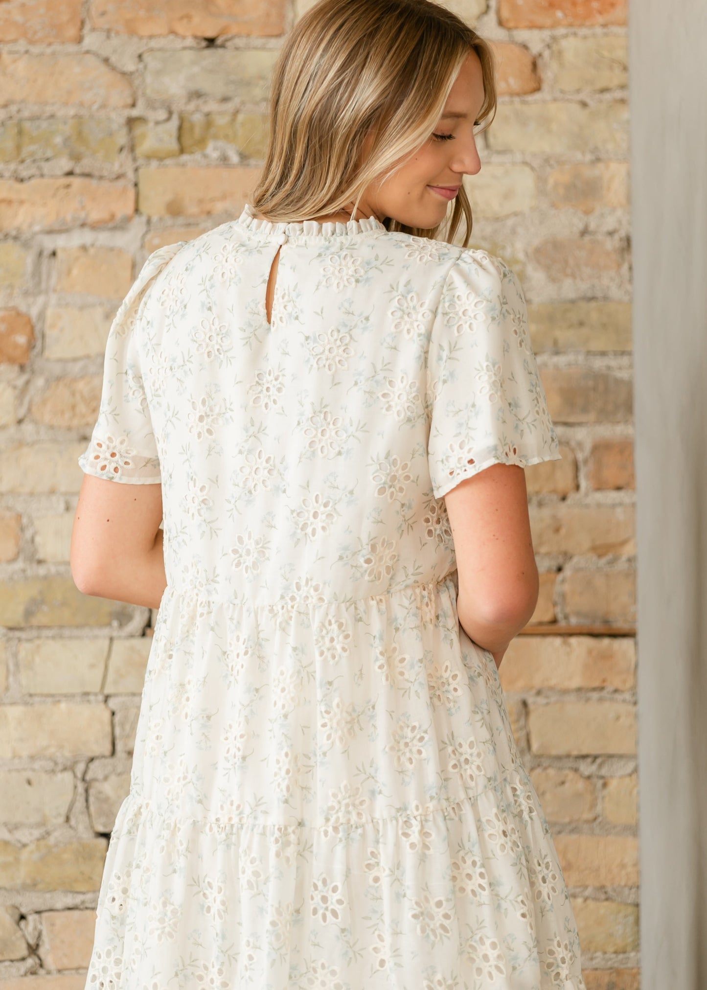 Printed Eyelet Tiered Midi Dress - FINAL SALE