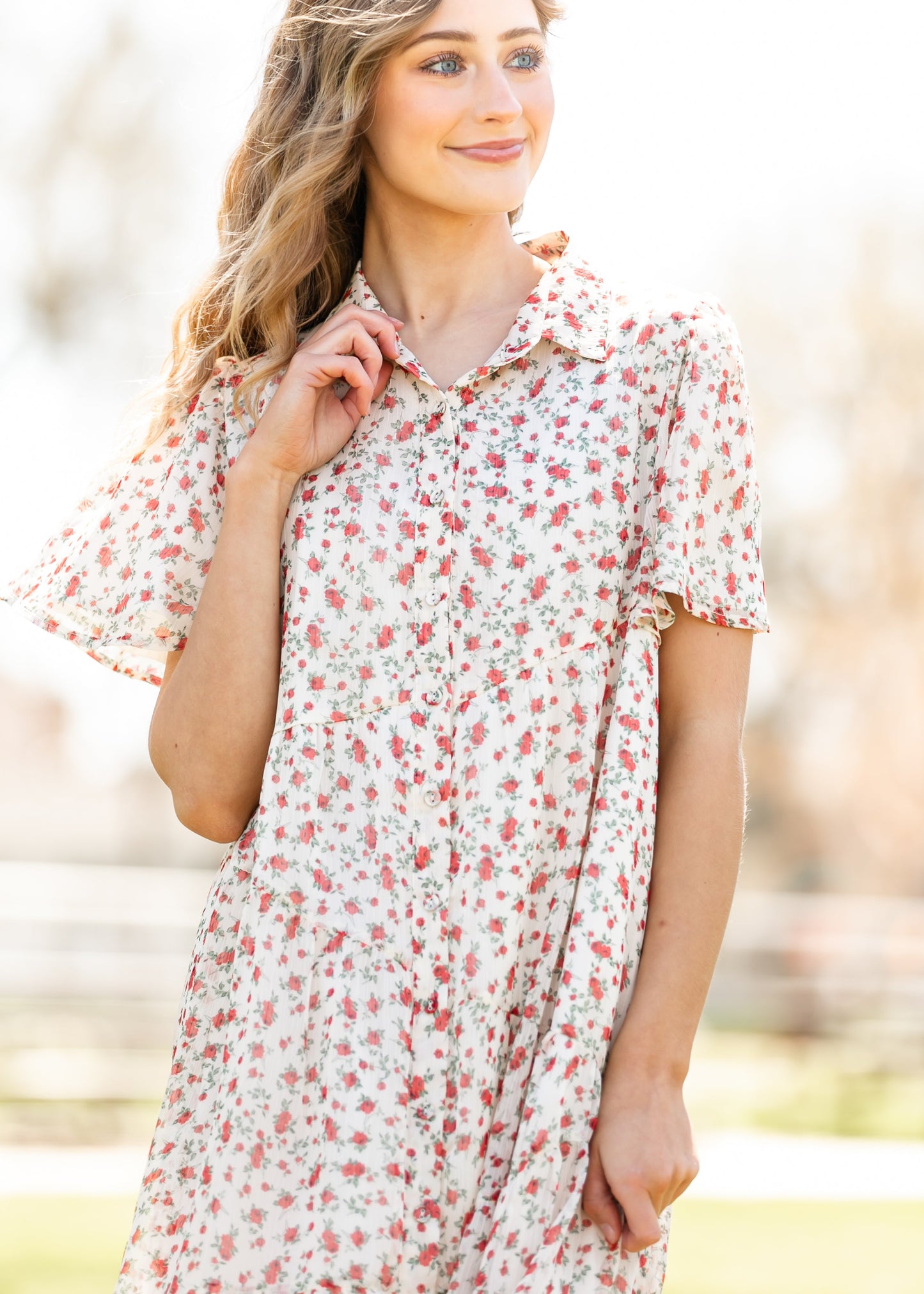 Printed Floral Collar Midi Dress - FINAL SALE