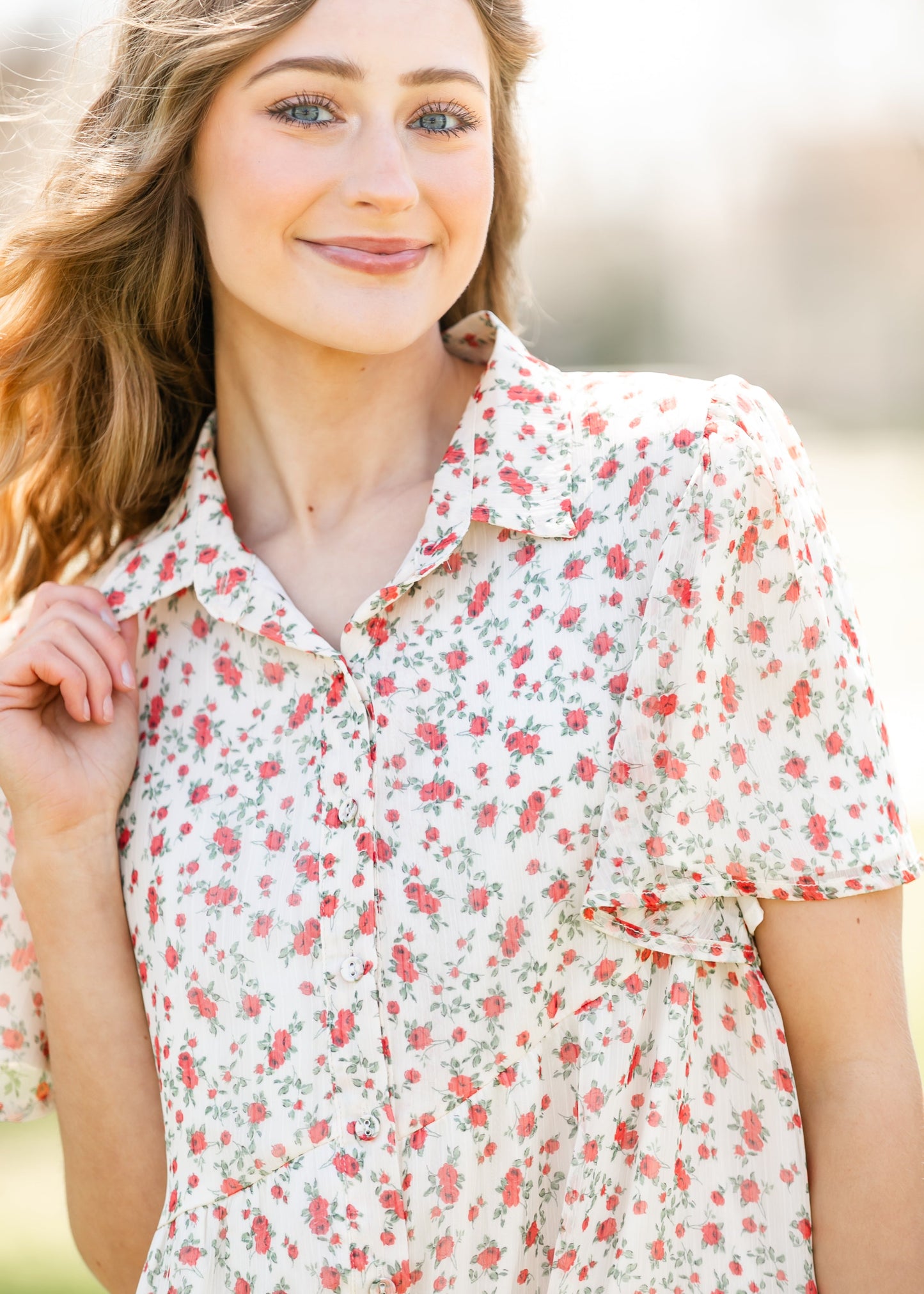 Printed Floral Collar Midi Dress - FINAL SALE