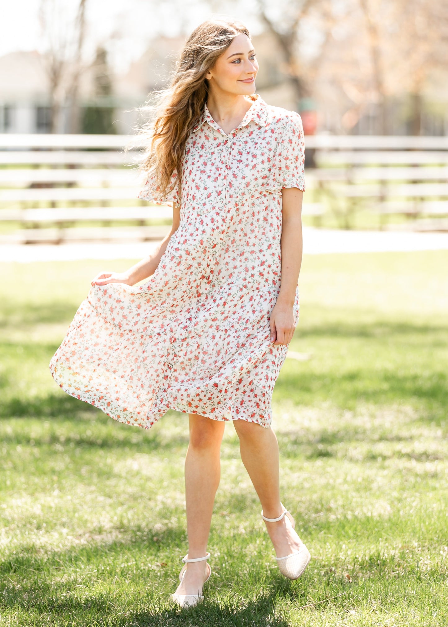 Printed Floral Collar Midi Dress - FINAL SALE