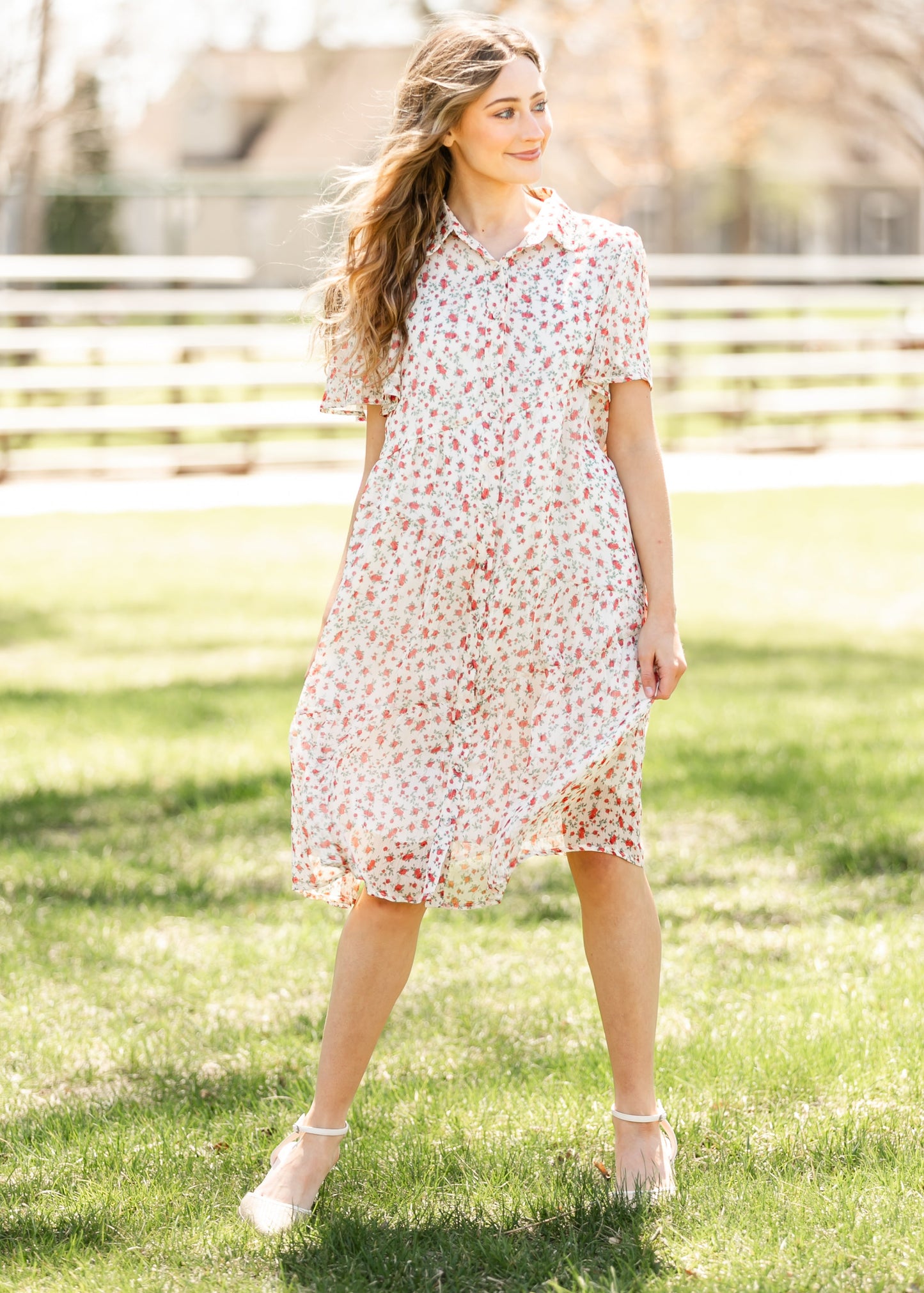 Printed Floral Collar Midi Dress - FINAL SALE
