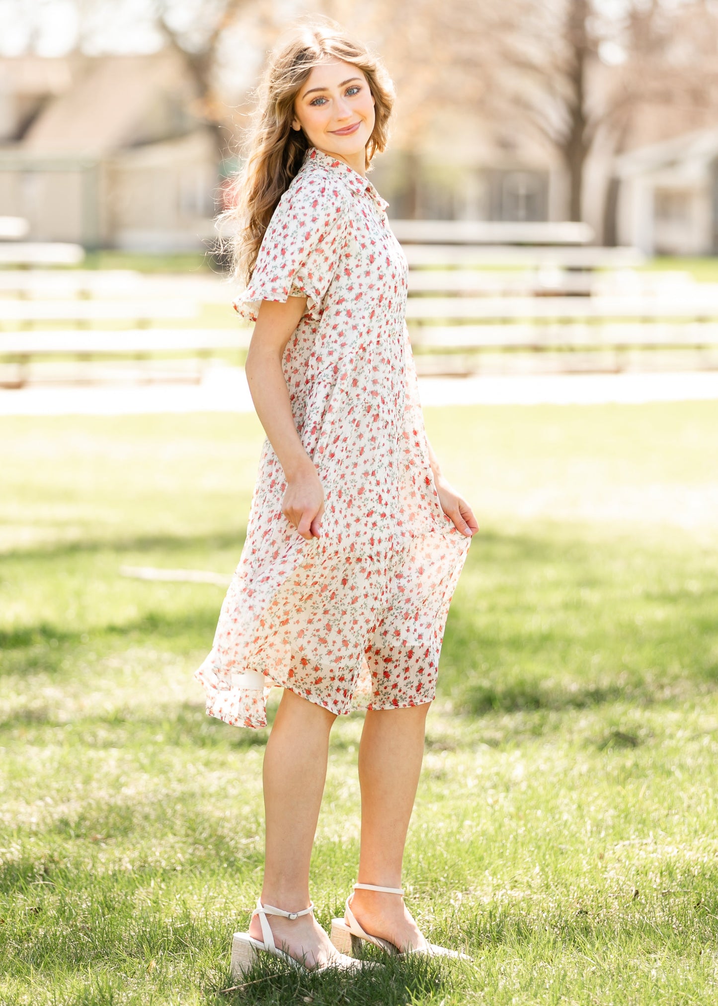 Printed Floral Collar Midi Dress - FINAL SALE