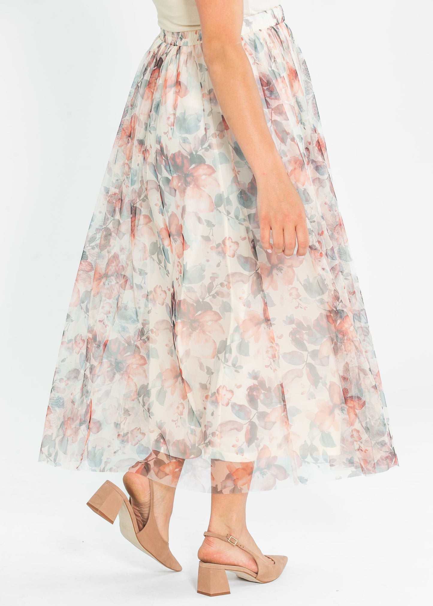 Printed Floral Mesh Midi Skirt - FINAL SALE
