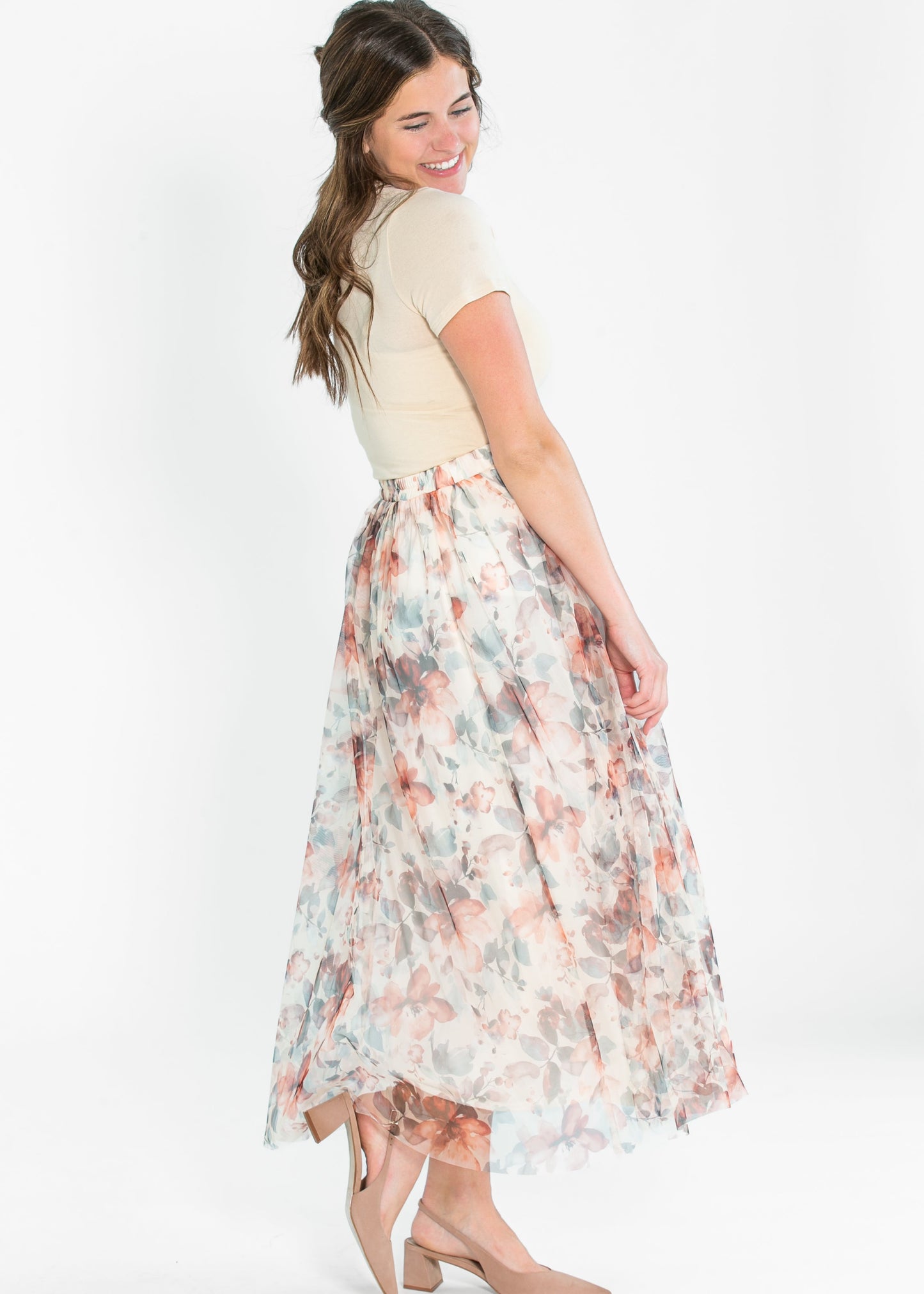 Printed Floral Mesh Midi Skirt - FINAL SALE