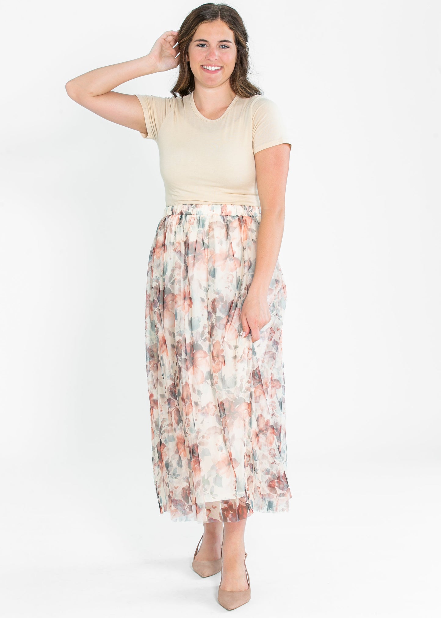 Printed Floral Mesh Midi Skirt - FINAL SALE