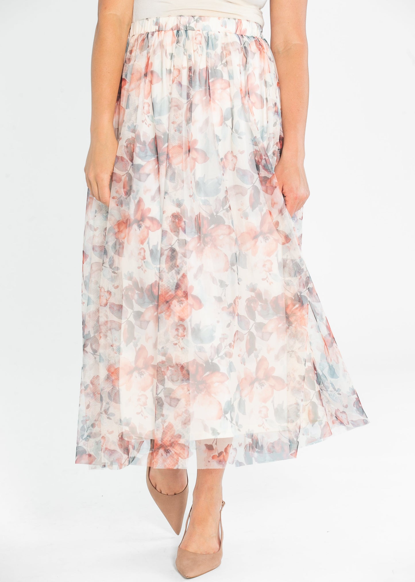 Printed Floral Mesh Midi Skirt - FINAL SALE