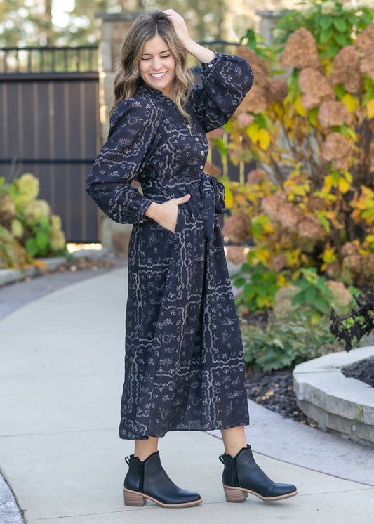 Printed Long Sleeve Maxi Dress - FINAL SALE