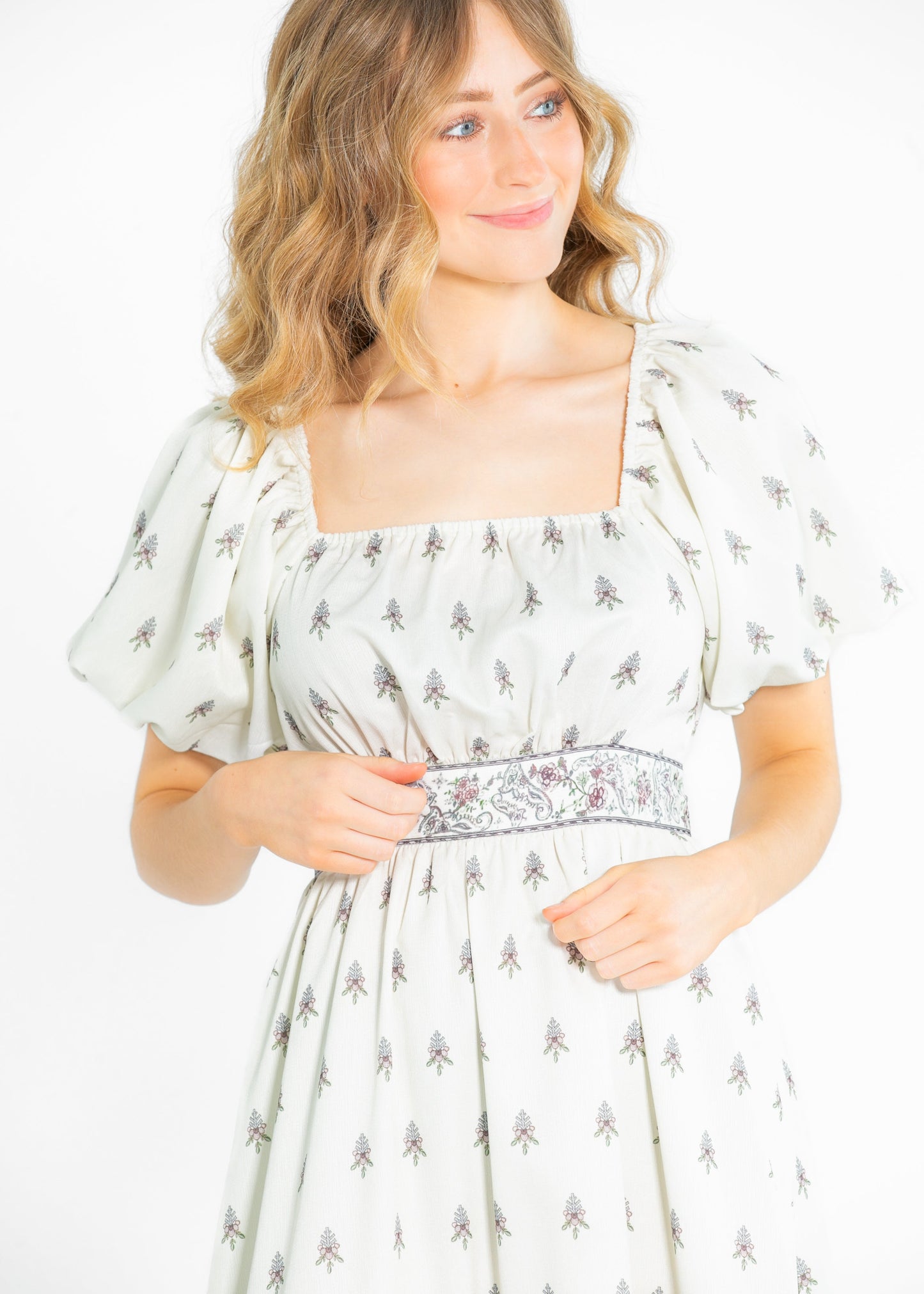Printed Pattern Bubble Sleeve Midi Dress - FINAL SALE