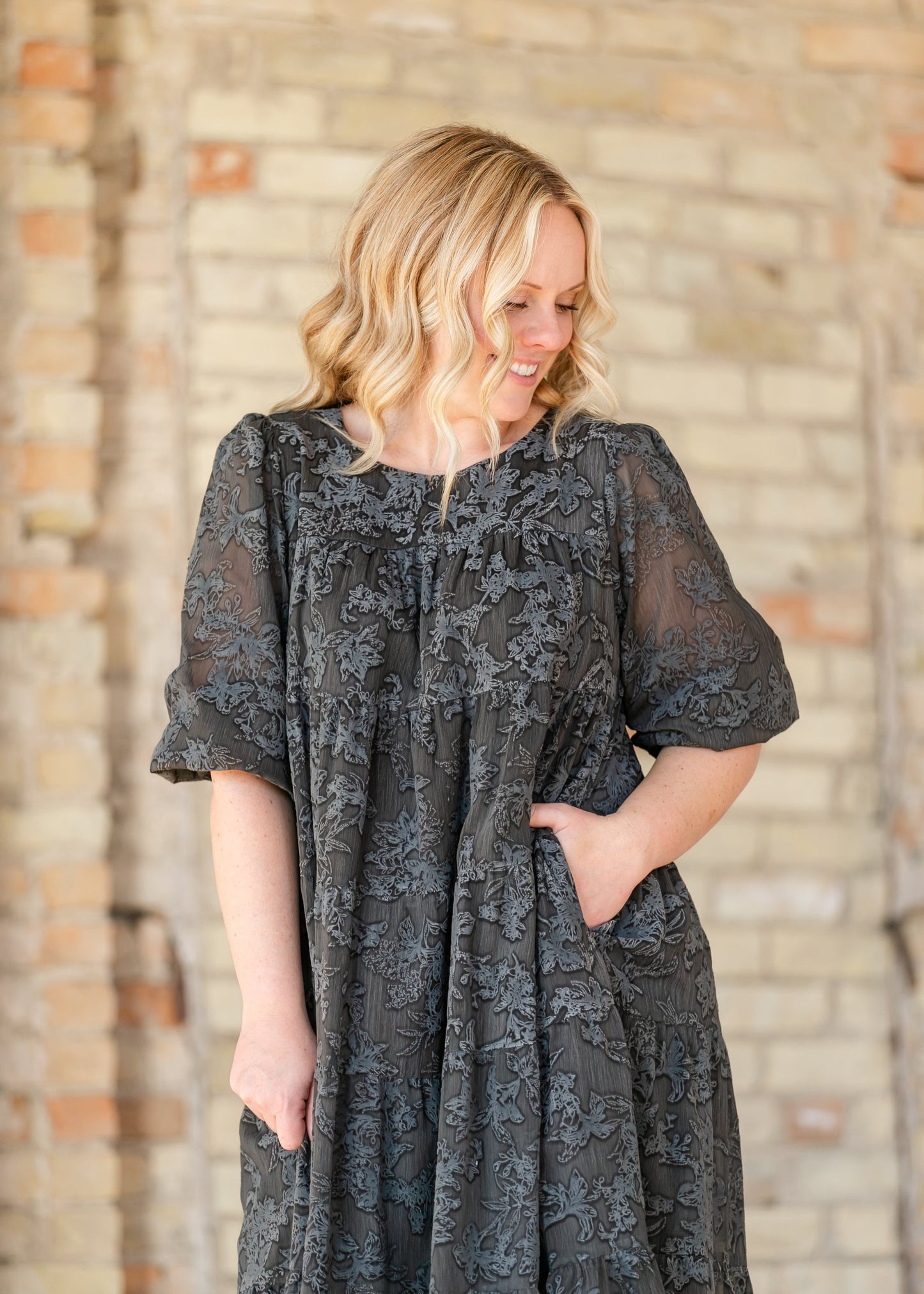 Printed Velvet Textured Floral Tiered Dress - FINAL SALE