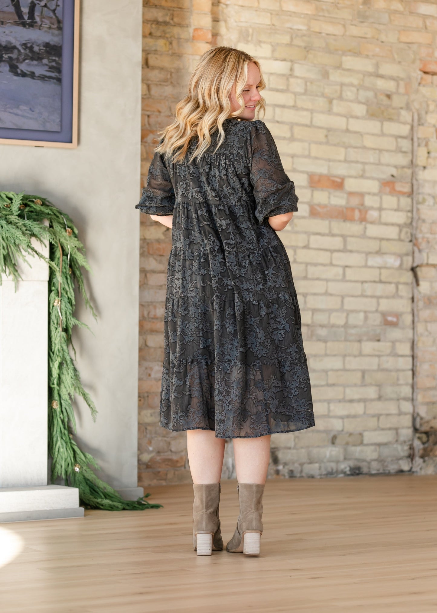 Printed Velvet Textured Floral Tiered Dress - FINAL SALE