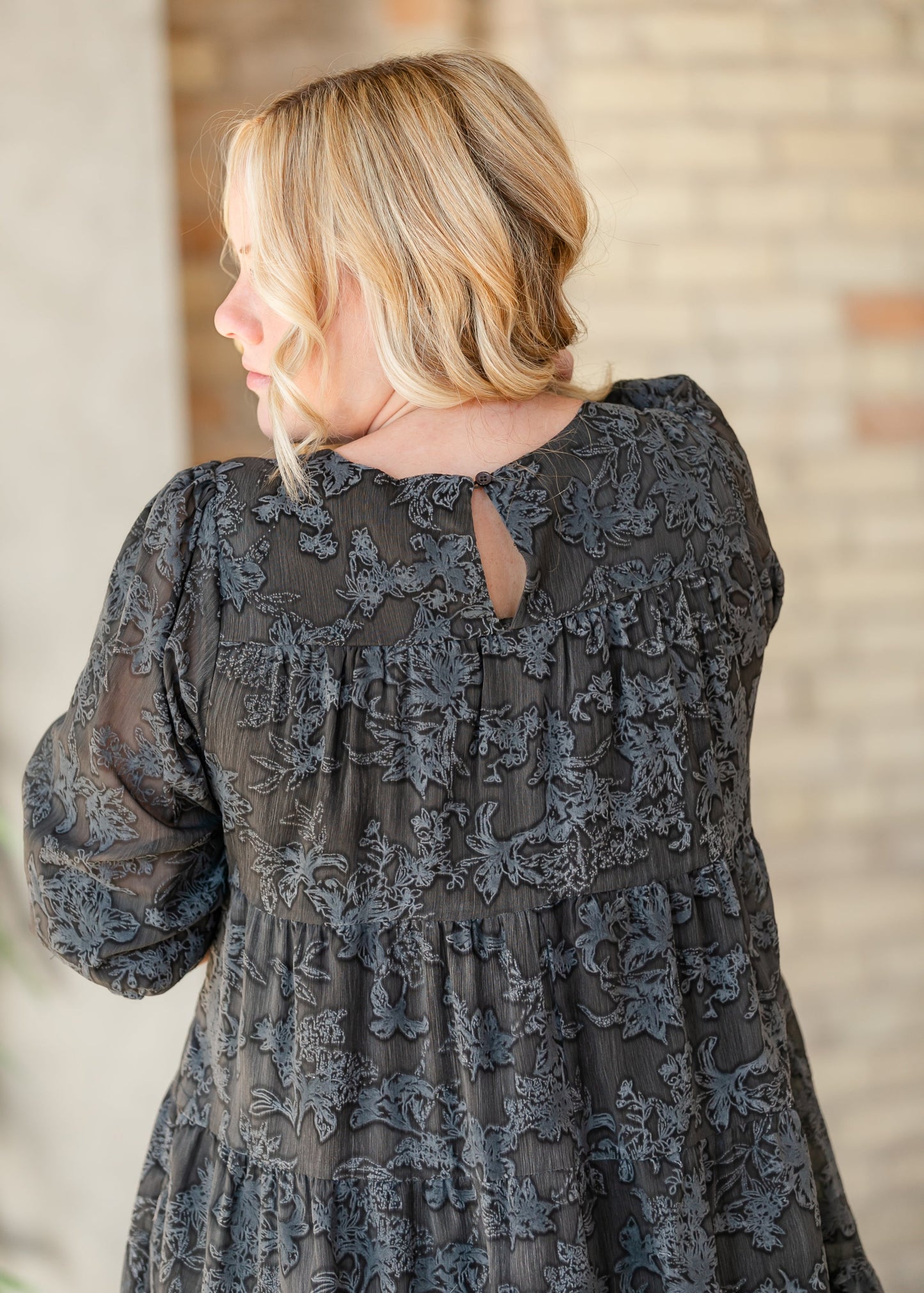 Printed Velvet Textured Floral Tiered Dress - FINAL SALE