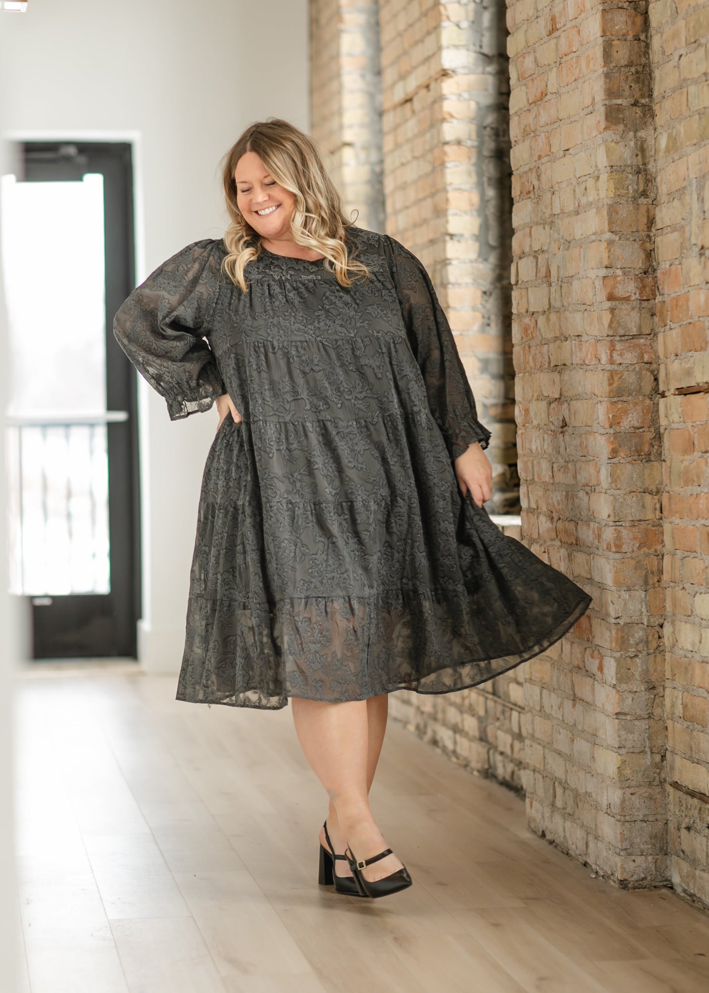 Printed Velvet Textured Floral Tiered Dress - FINAL SALE