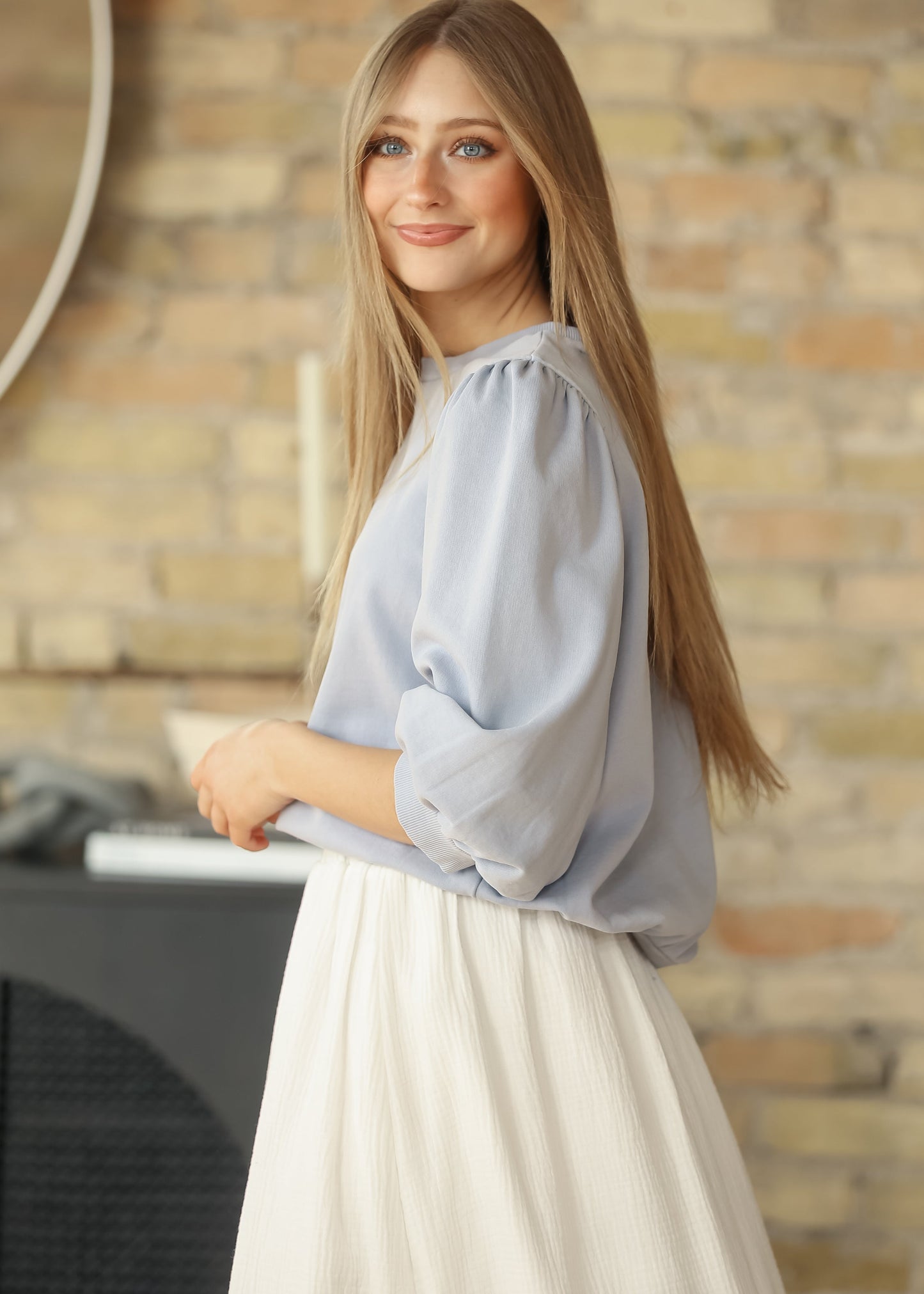 Puff 3/4 Sleeve French Terry Top