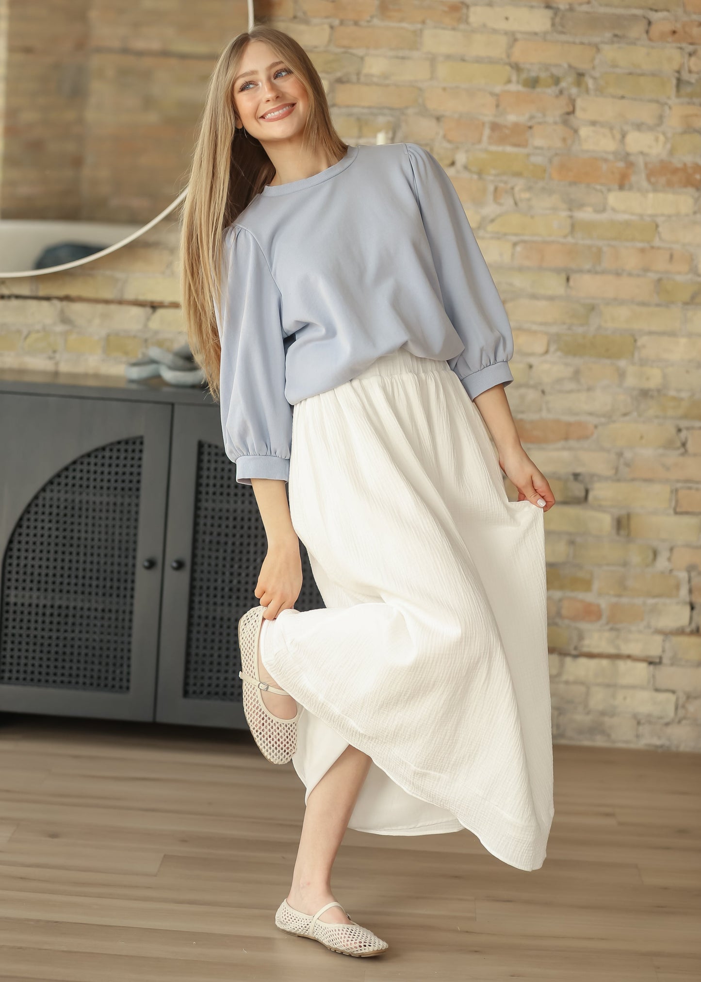 Puff 3/4 Sleeve French Terry Top