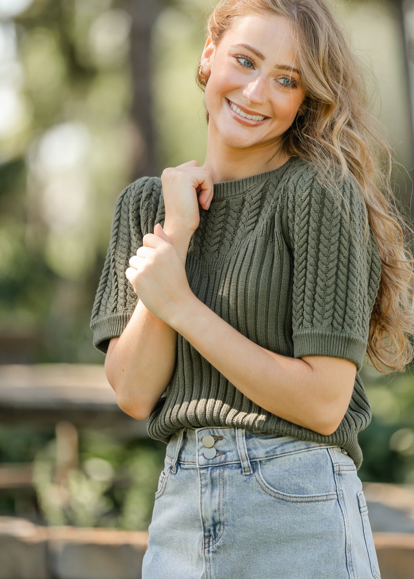 Puff Short Sleeve Cable Knit Sweater - FINAL SALE