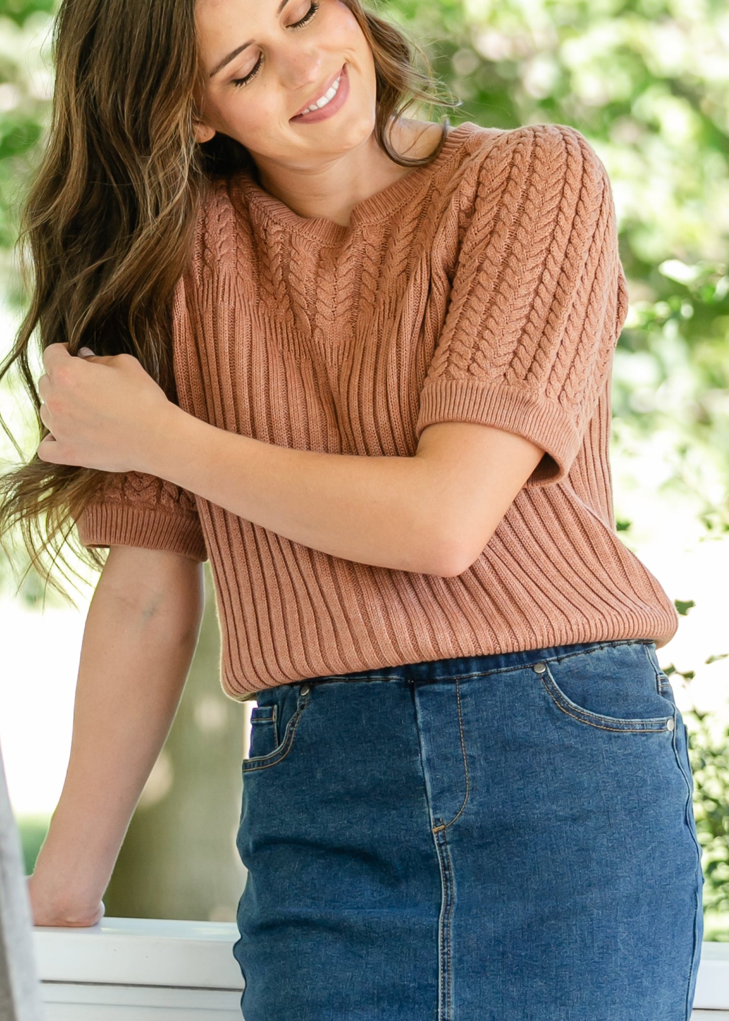 Puff Short Sleeve Cable Knit Sweater - FINAL SALE
