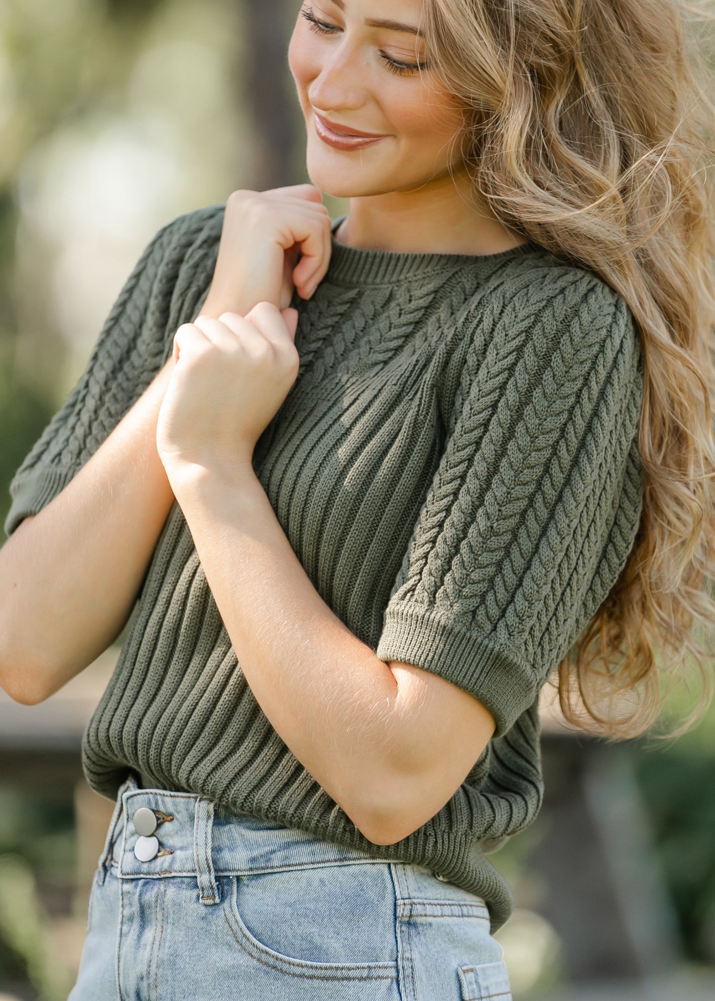 Puff Short Sleeve Cable Knit Sweater - FINAL SALE