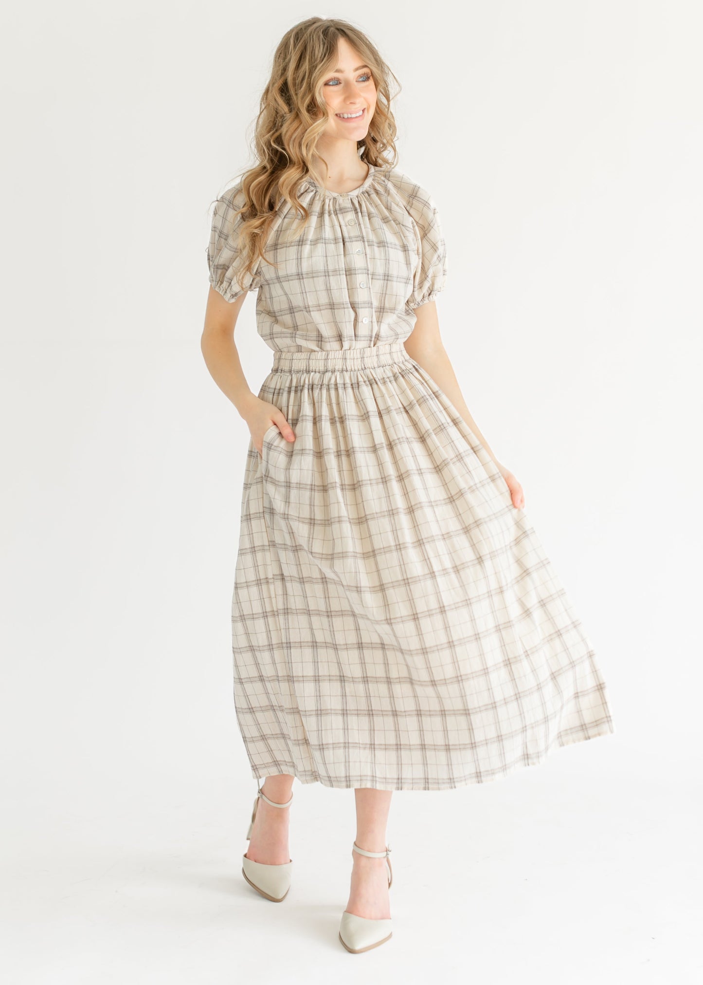 Puff Sleeve Plaid Button Up Top - FINAL SALE