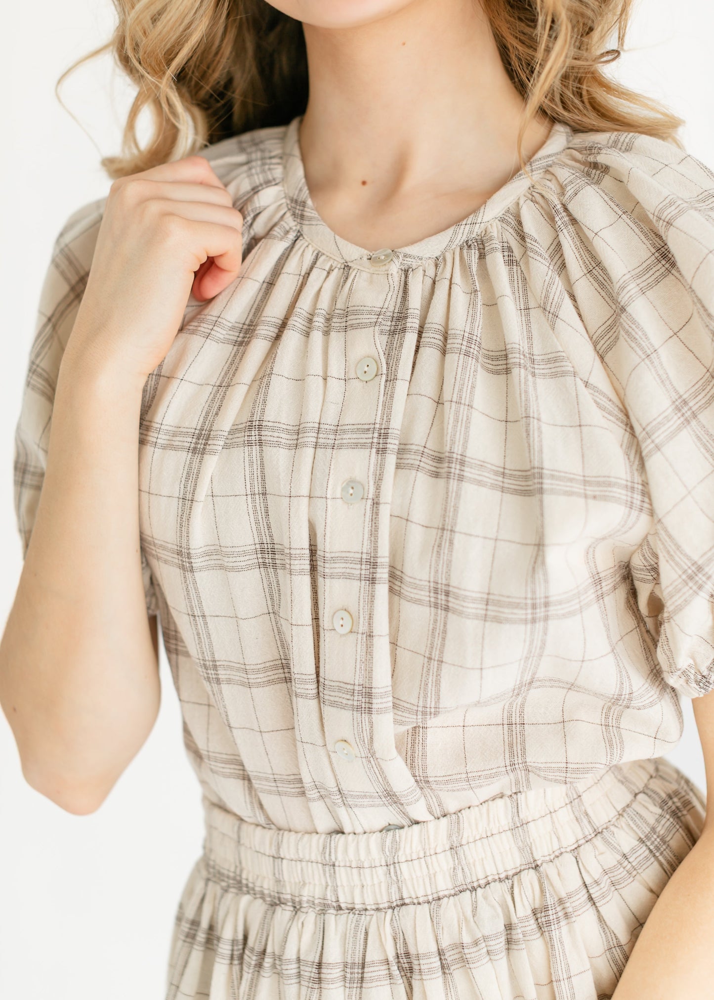Puff Sleeve Plaid Button Up Top - FINAL SALE