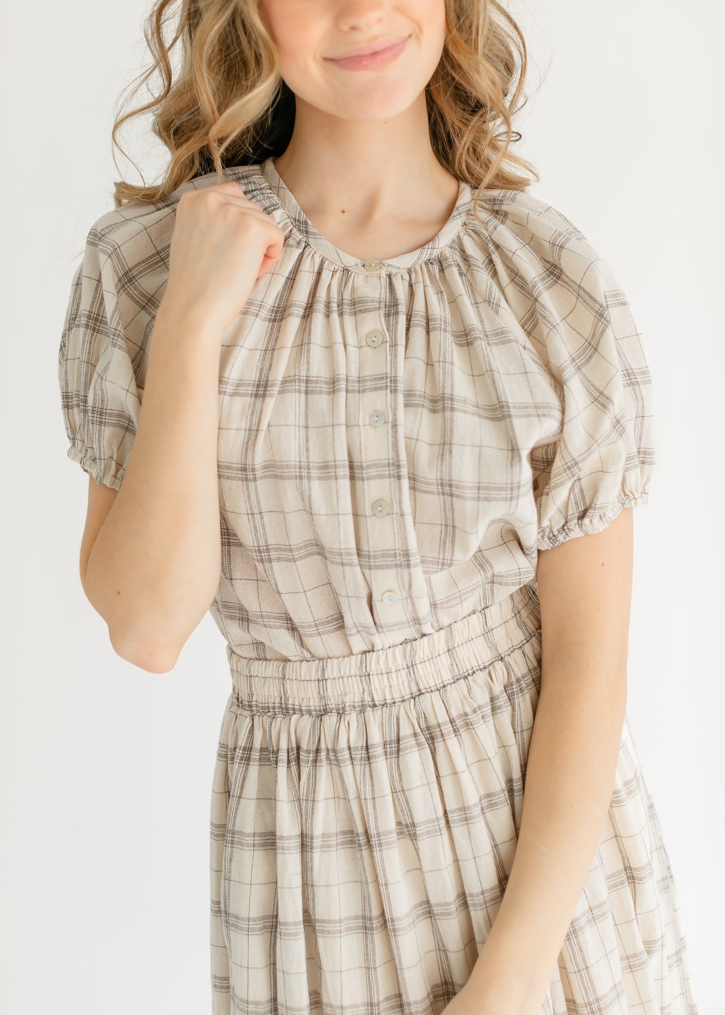 Puff Sleeve Plaid Button Up Top - FINAL SALE