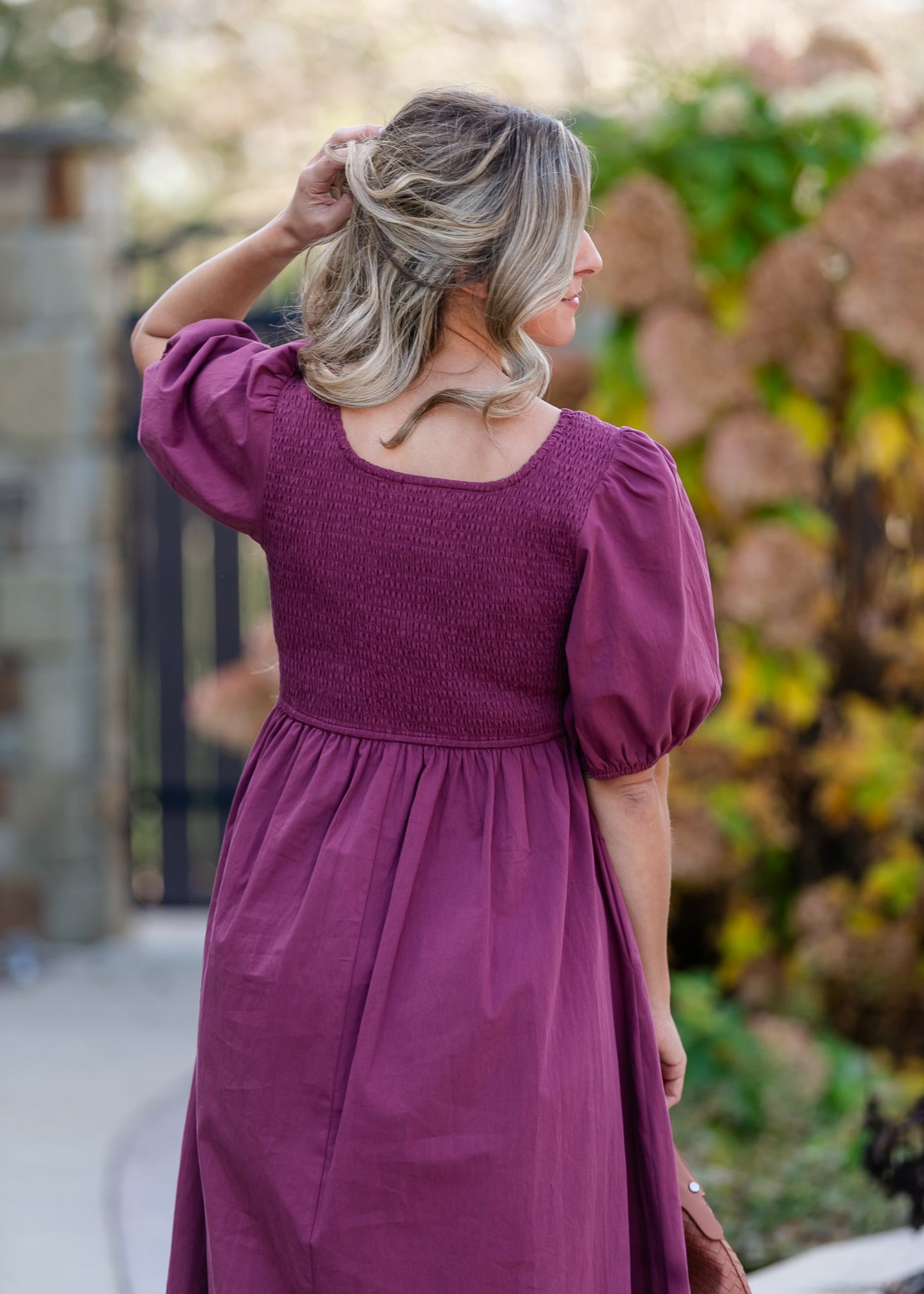 Puff Sleeve Pleated Waist Midi Dress - FINAL SALE