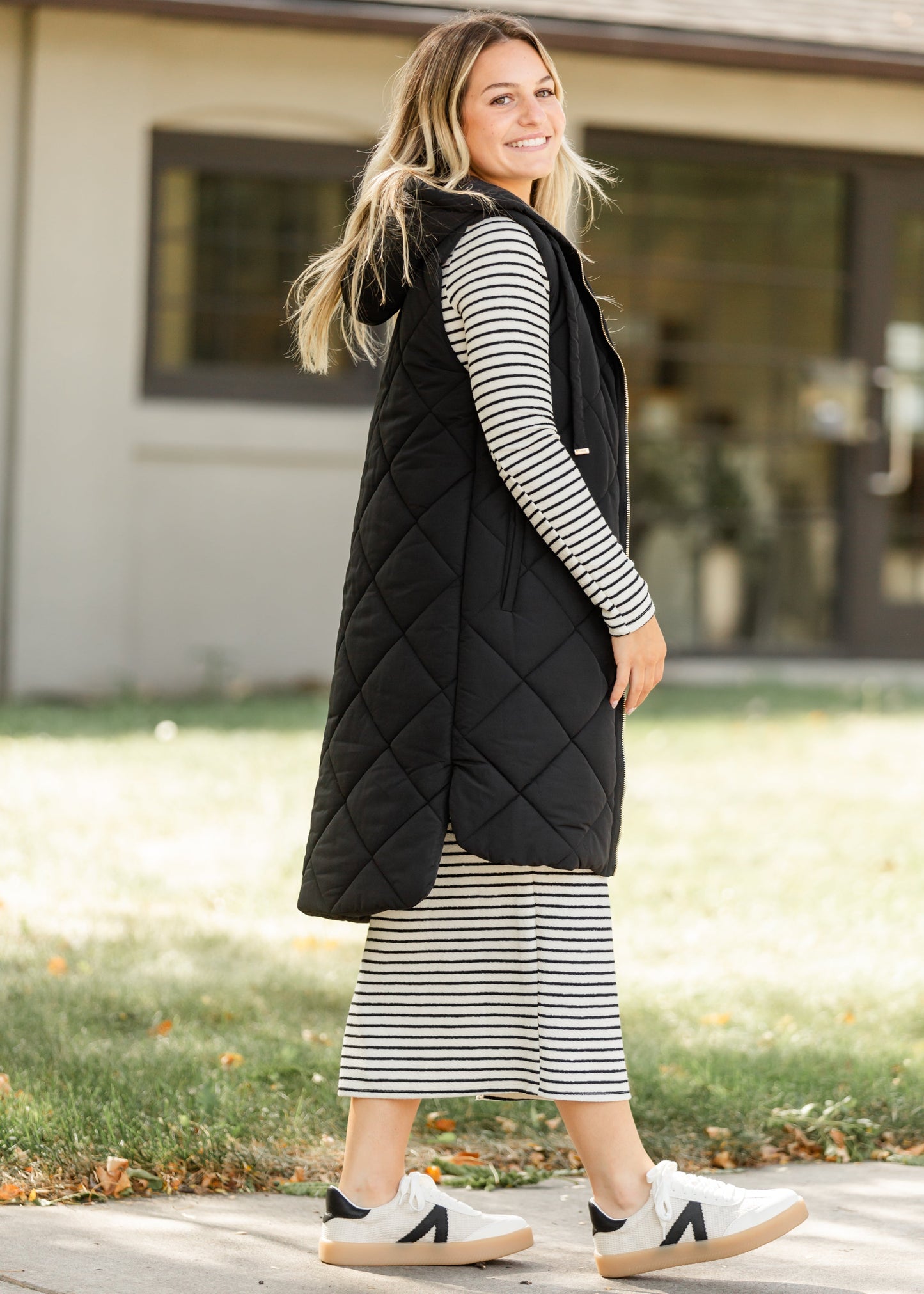Quilted Long Hoodie Vest