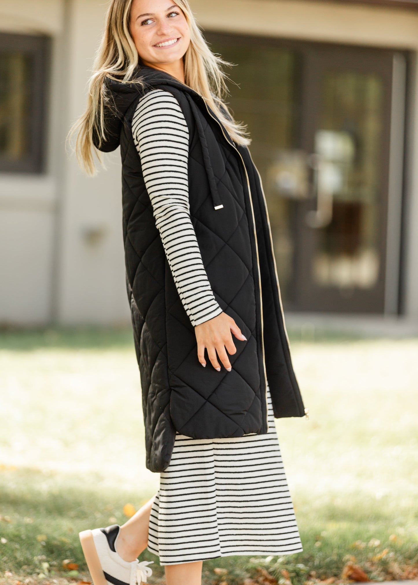 Quilted Long Hoodie Vest